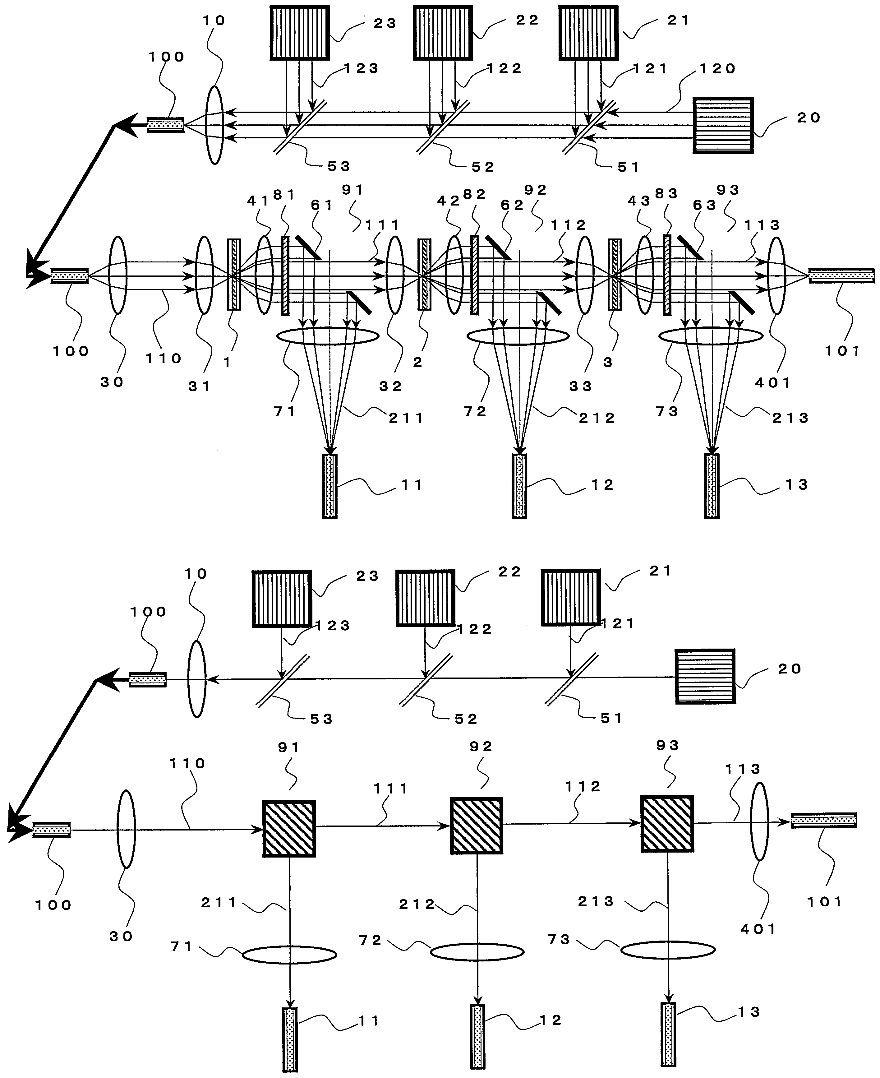 Optically controlled optical-path-switching apparatus, and method of switching optical paths