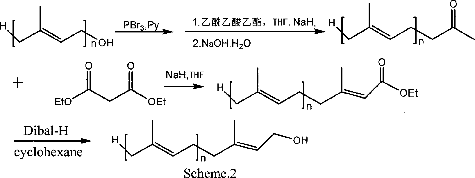 Synthesis method of full antitype long chain terebanthenes primary alcohol