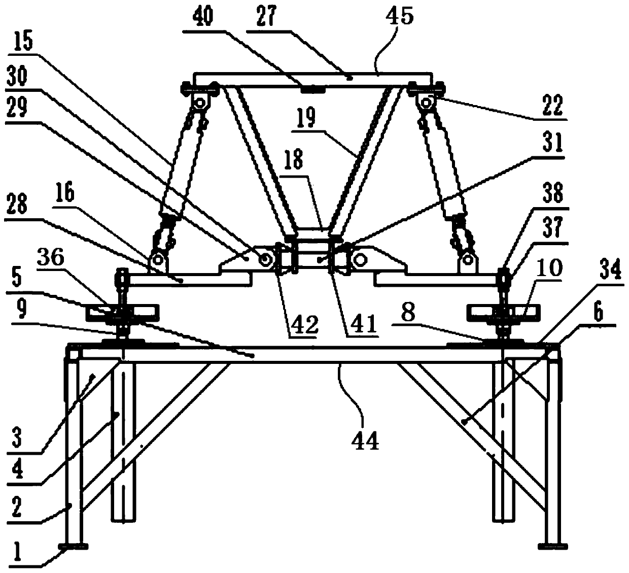 Hydraulic system for automatic leveling test bench