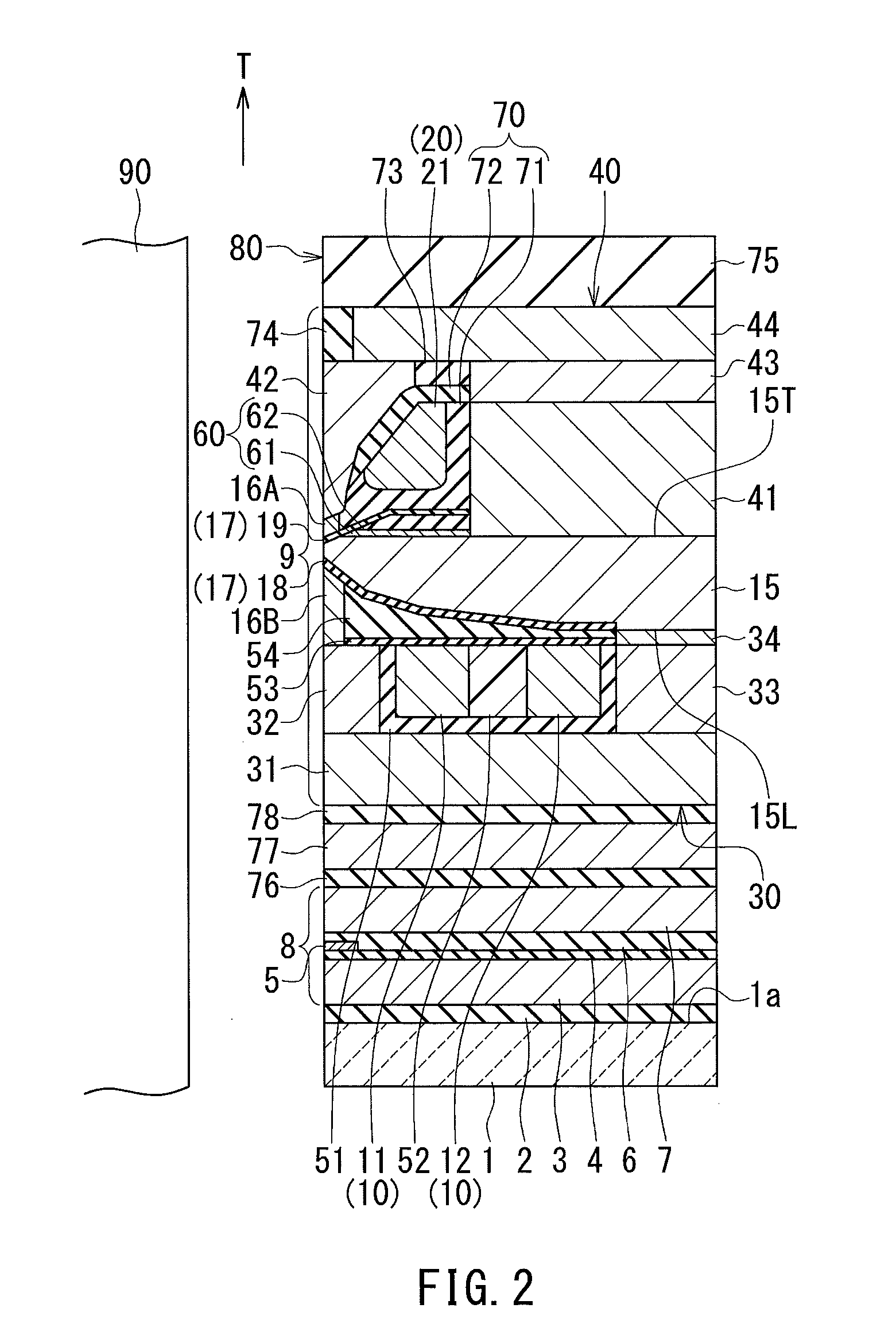 Magnetic head for perpendicular magnetic recording including a coil having an inclined surface