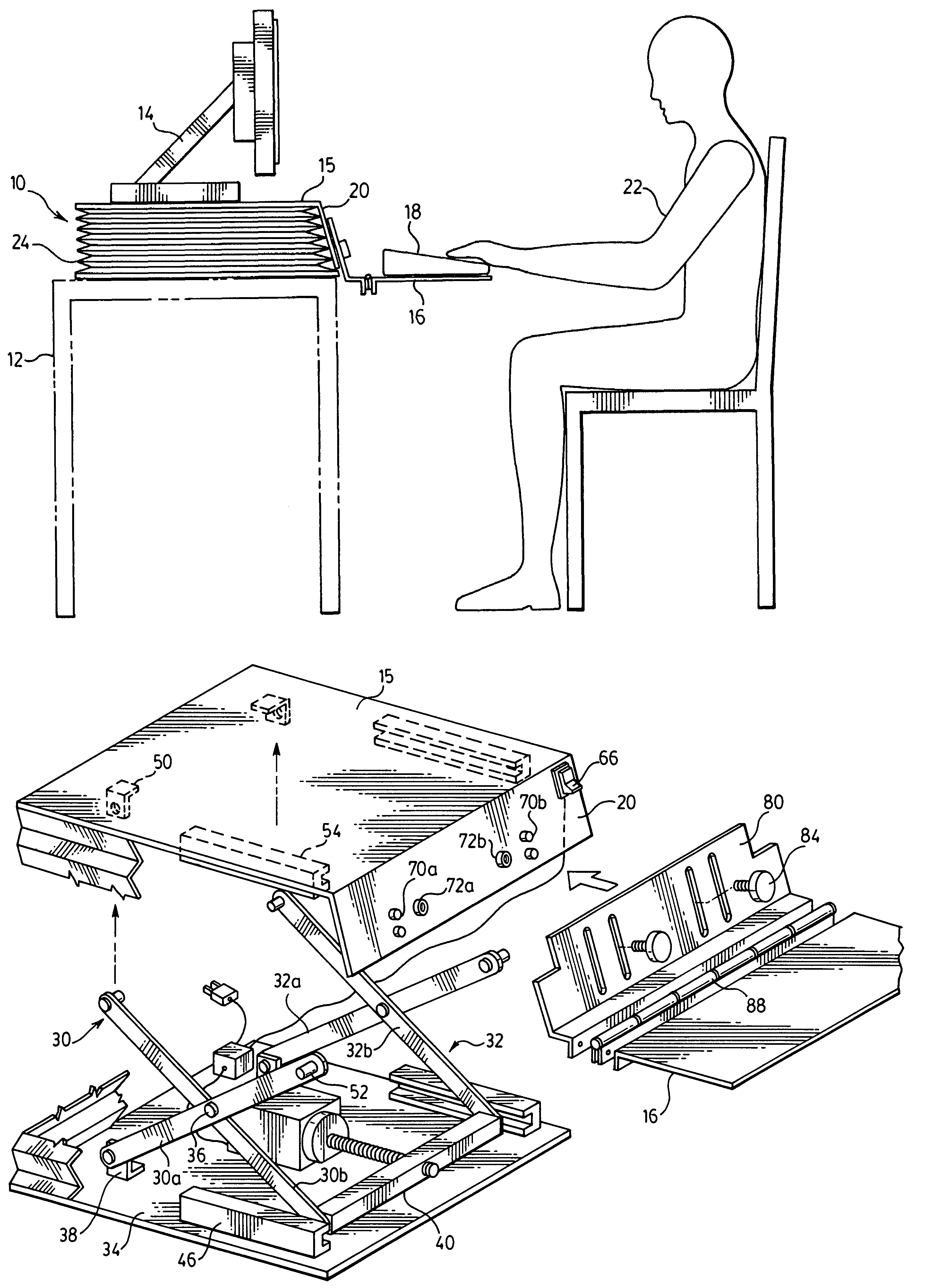 Adjustable stand for monitor and keyboard