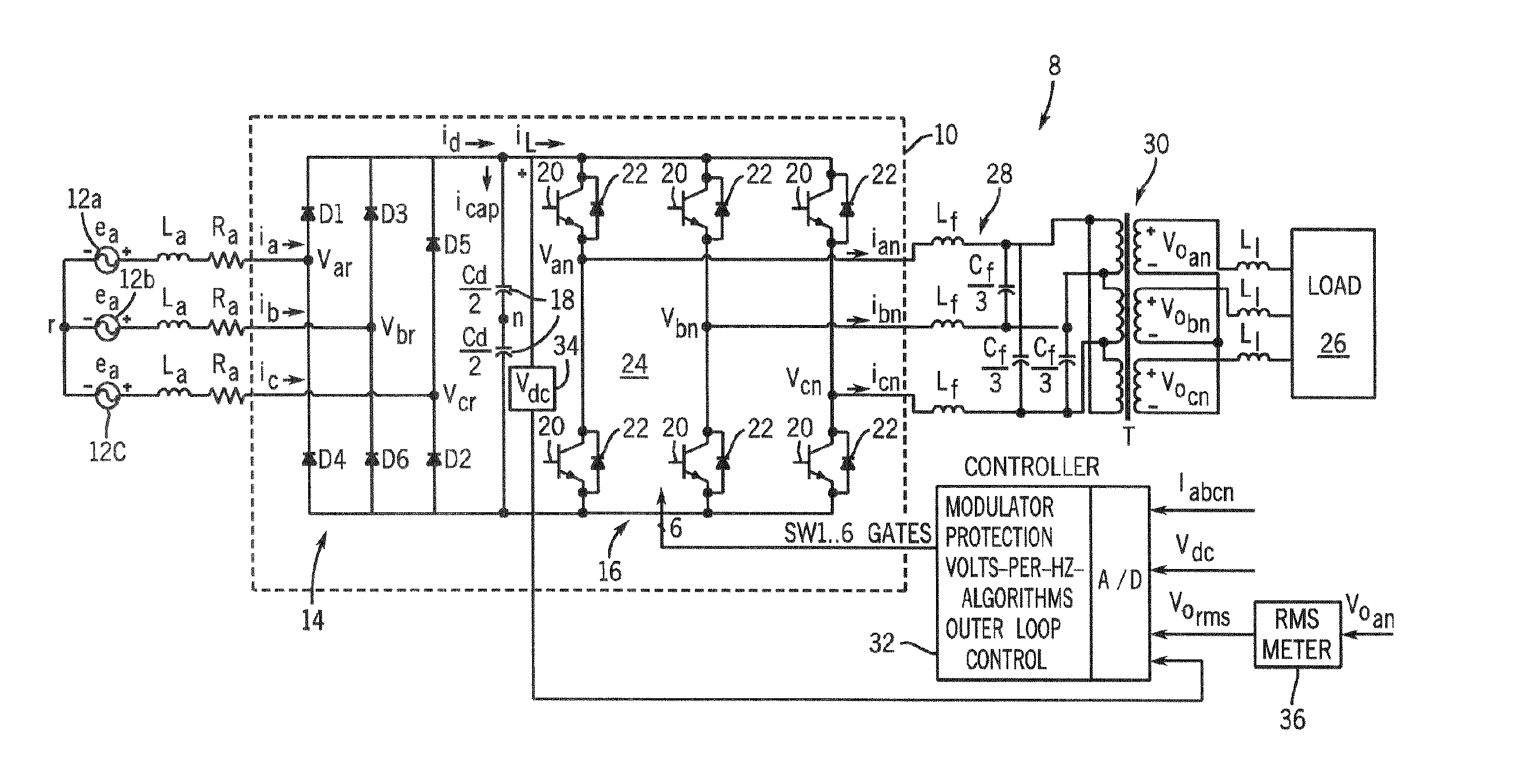 System and method of controlling the start-up of an adjustable speed motor drive based sinusoidal output power conditioner