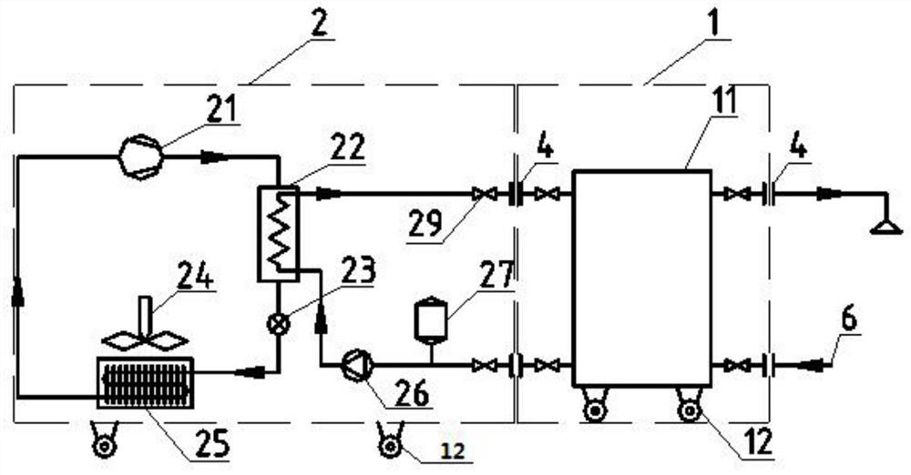 Movable cold and heat supply recycling device and electric heating device suitable for villages and towns based on movable heat storage and exchange module