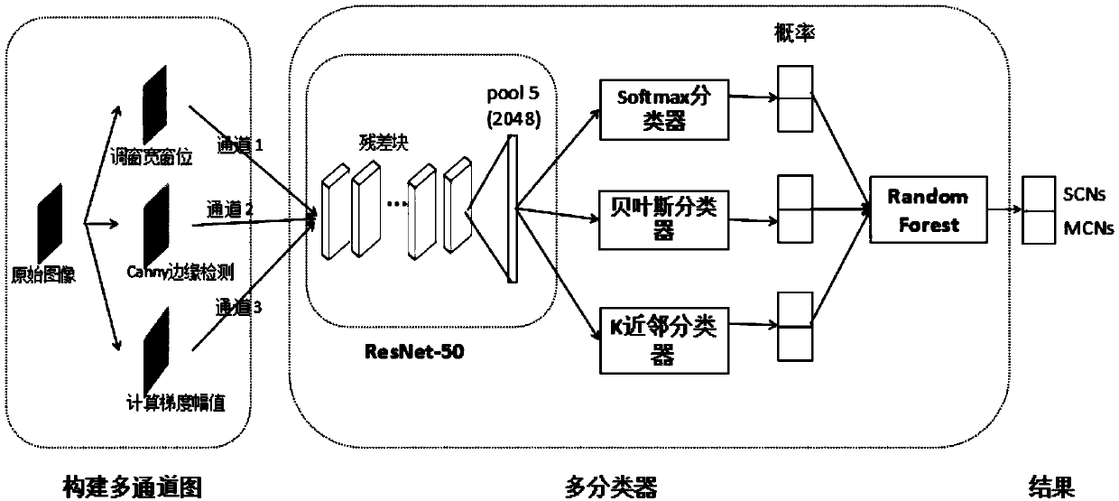 Pancreatic cystic tumor CT image classification method based on multi-channel multiple classifiers