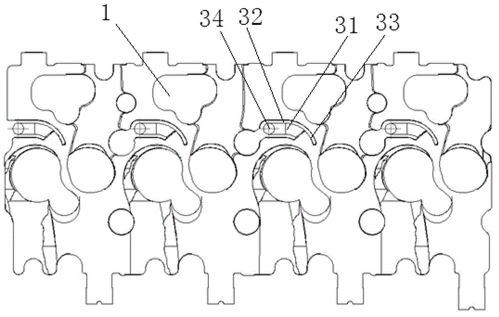 Jet channel sand core of diesel engine cylinder head and jet channel casted by using the sand core