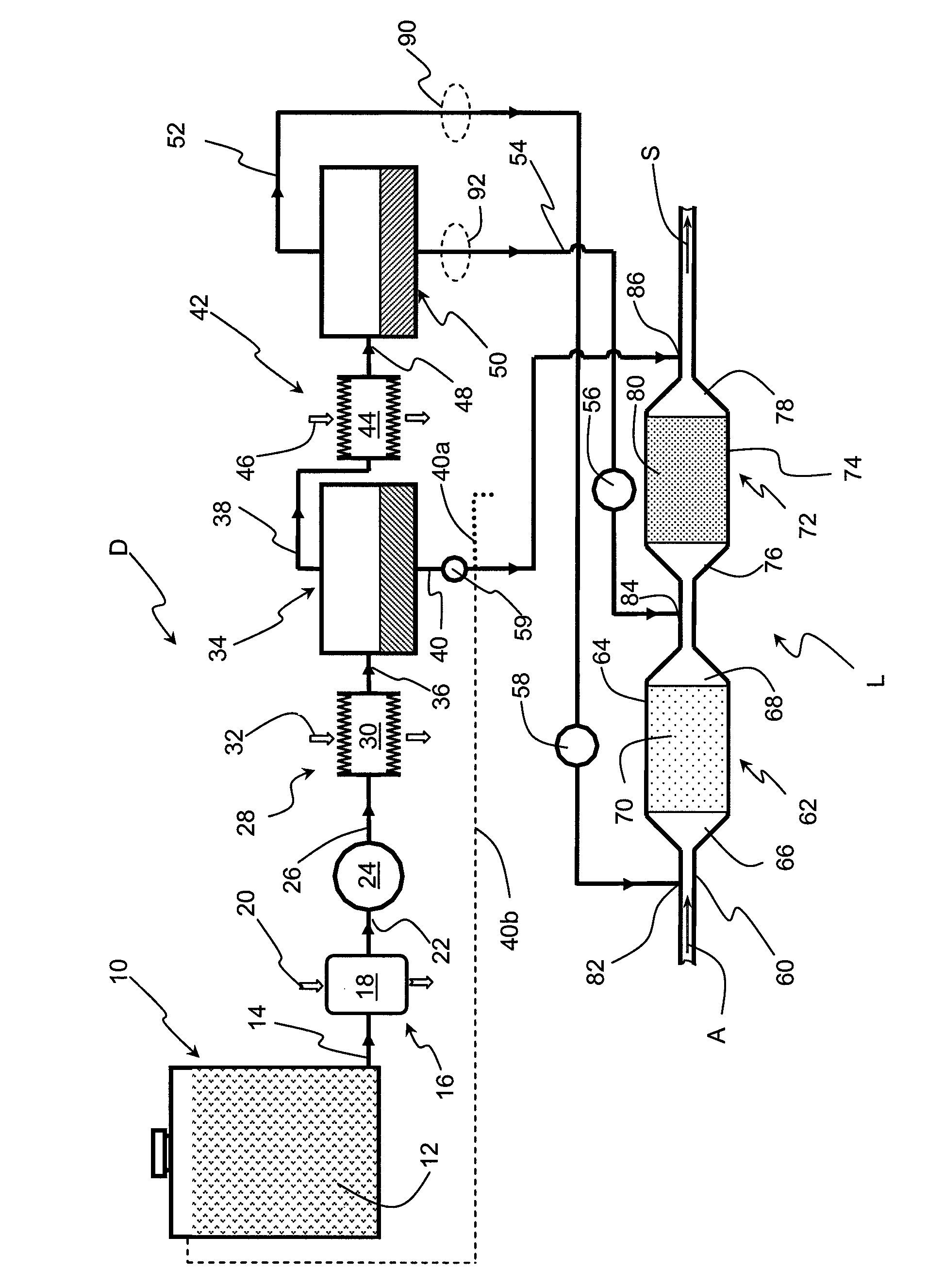 Method of treating pollutants contained in exhaust gases, notably of an internal-combustion engine, and system using same