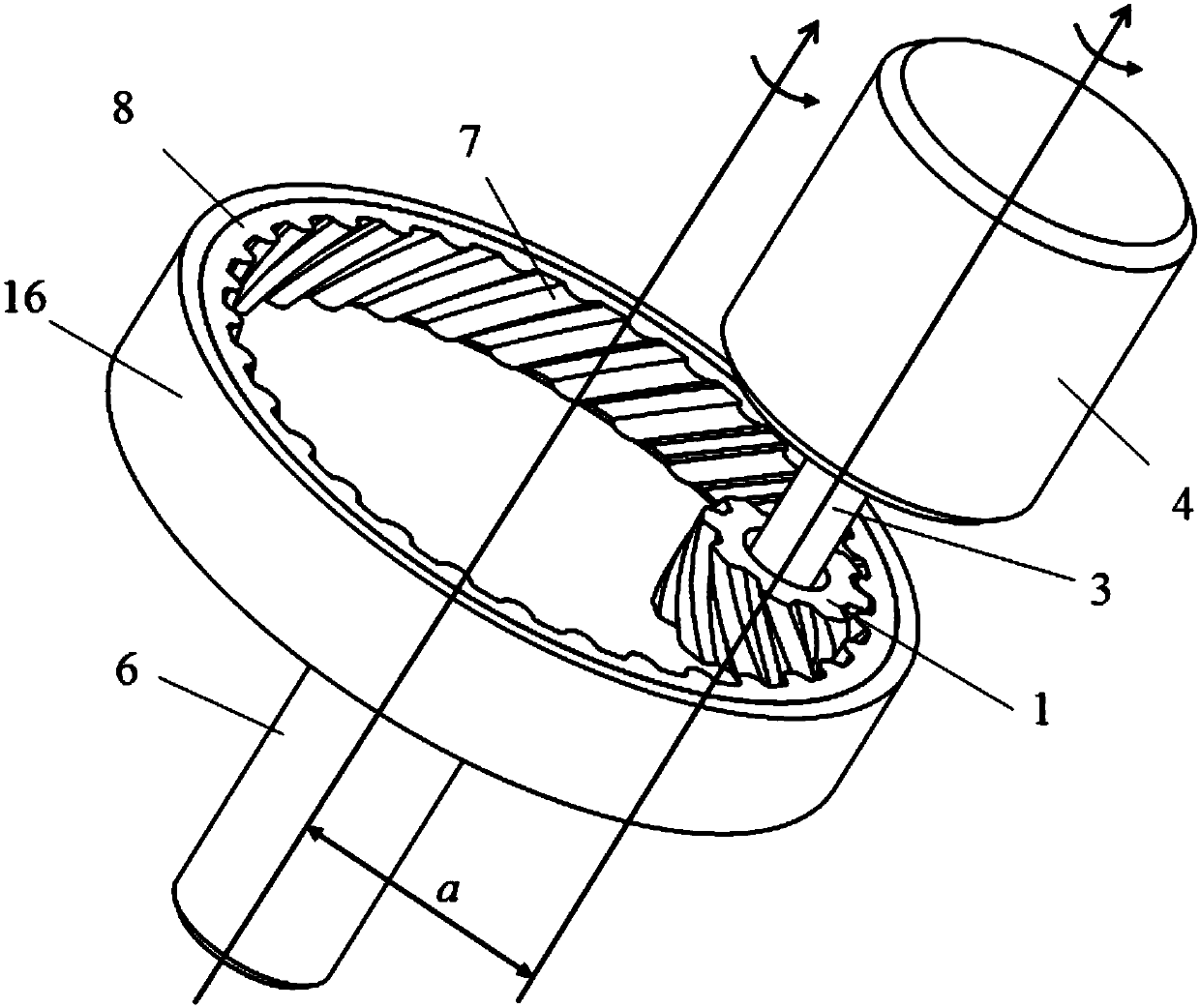 Flat-convex engaged pure rolling mechanism for inside engaging transmission of parallel shafts