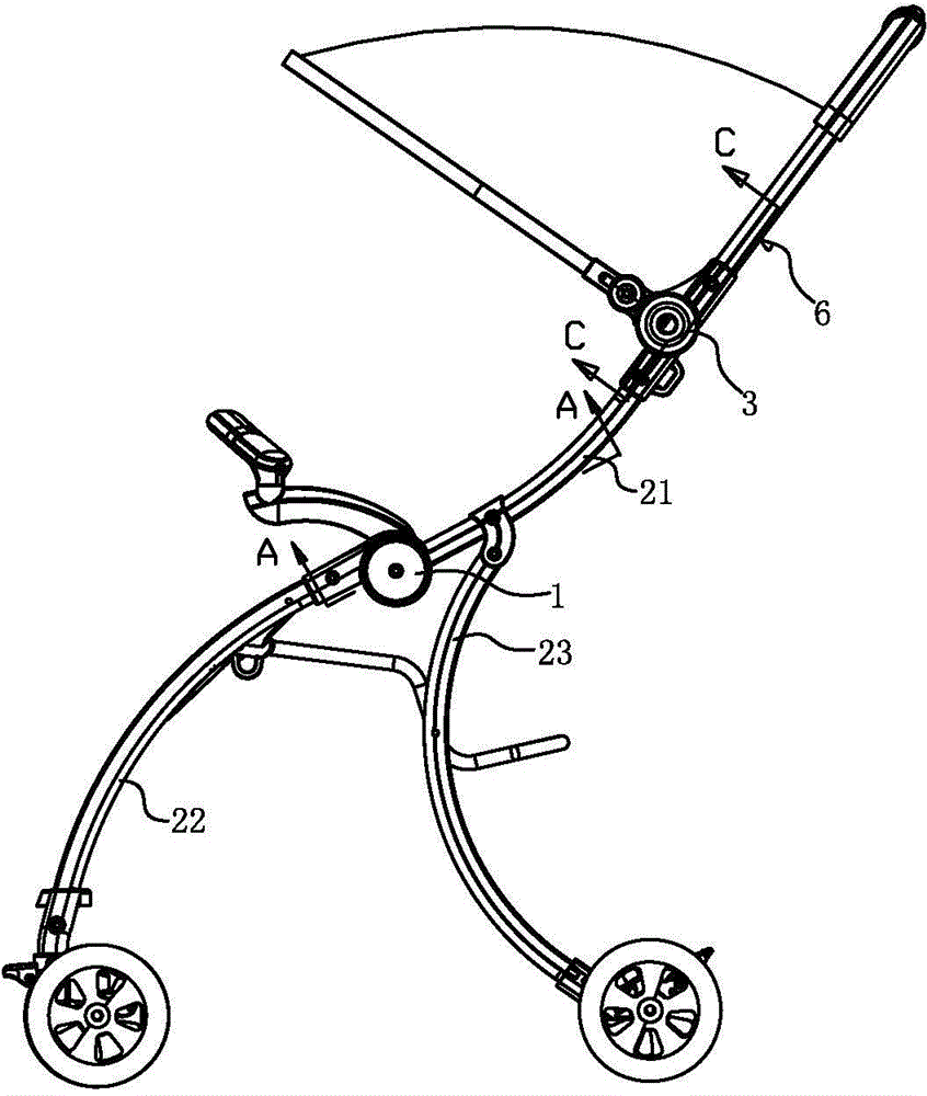 Baby carriage frame with linked folding function