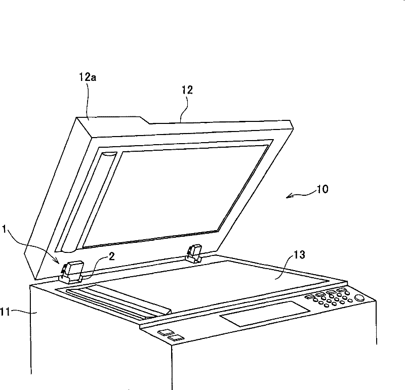 Manuscript pressure plate opening and closing device and office equipment with the same