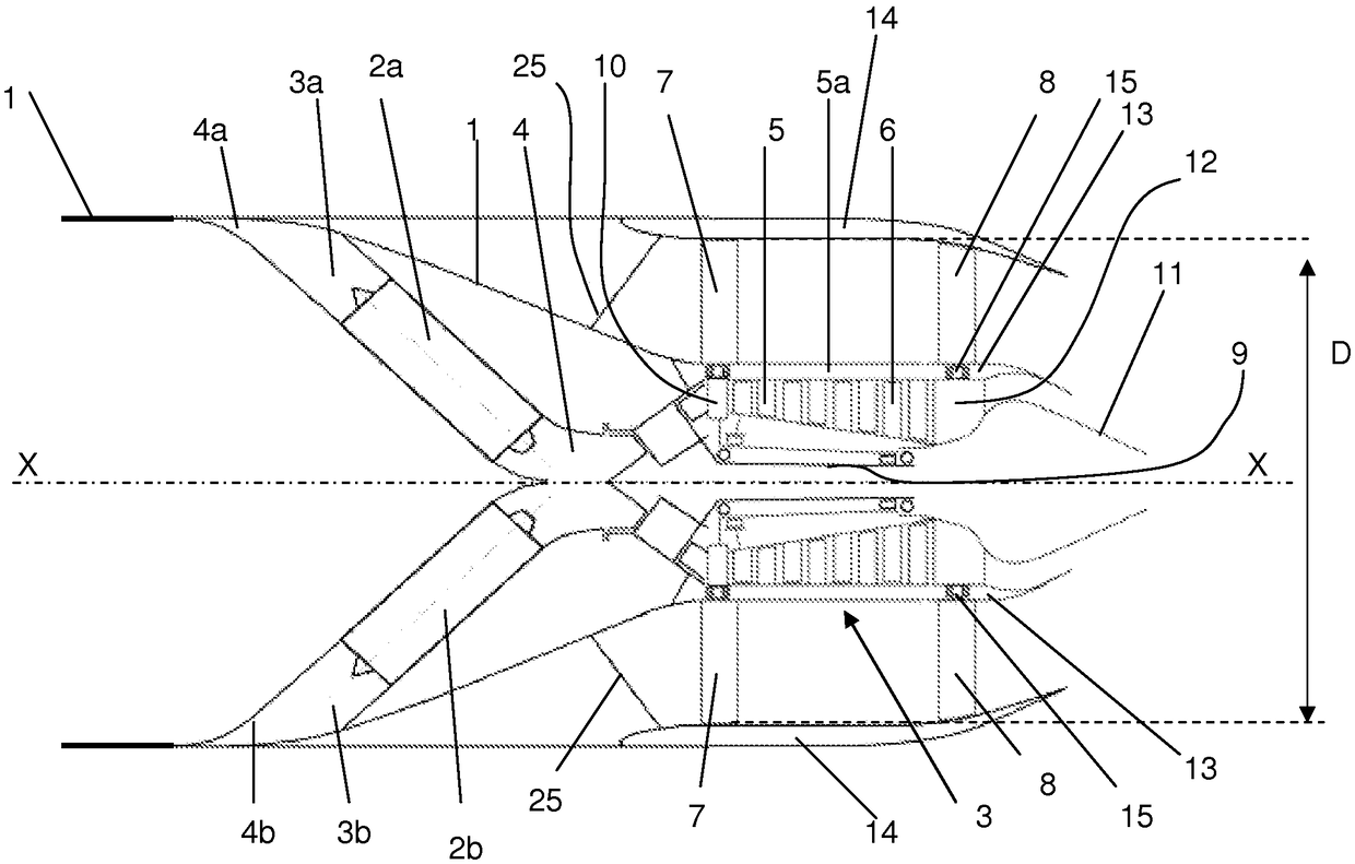 aircraft including turbine engines integrated into the rear fuselage