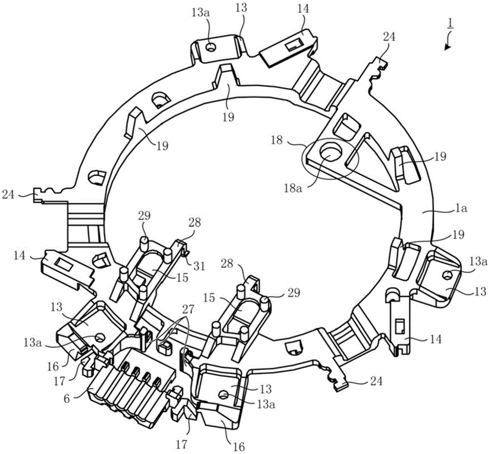 Molded stator, molded electric motor, and air conditioner