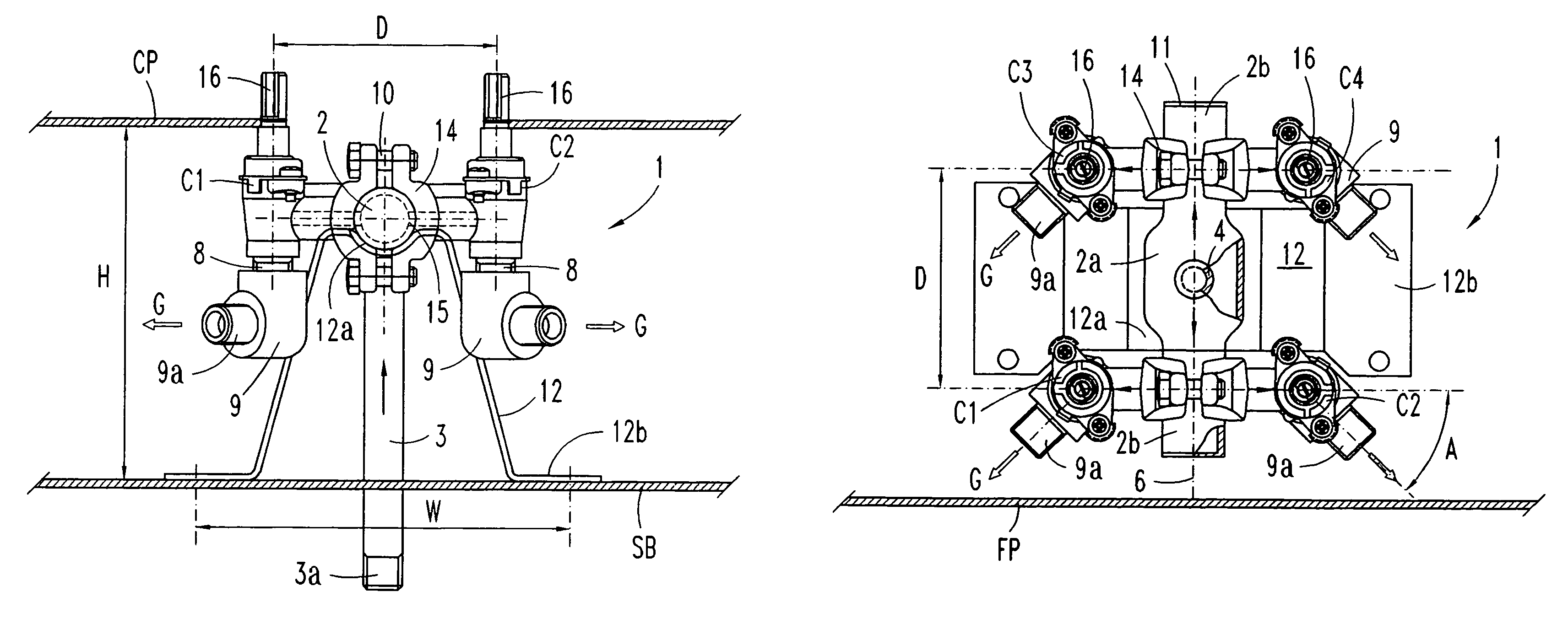 Gas distribution assembly with rotary taps for a cooking appliance