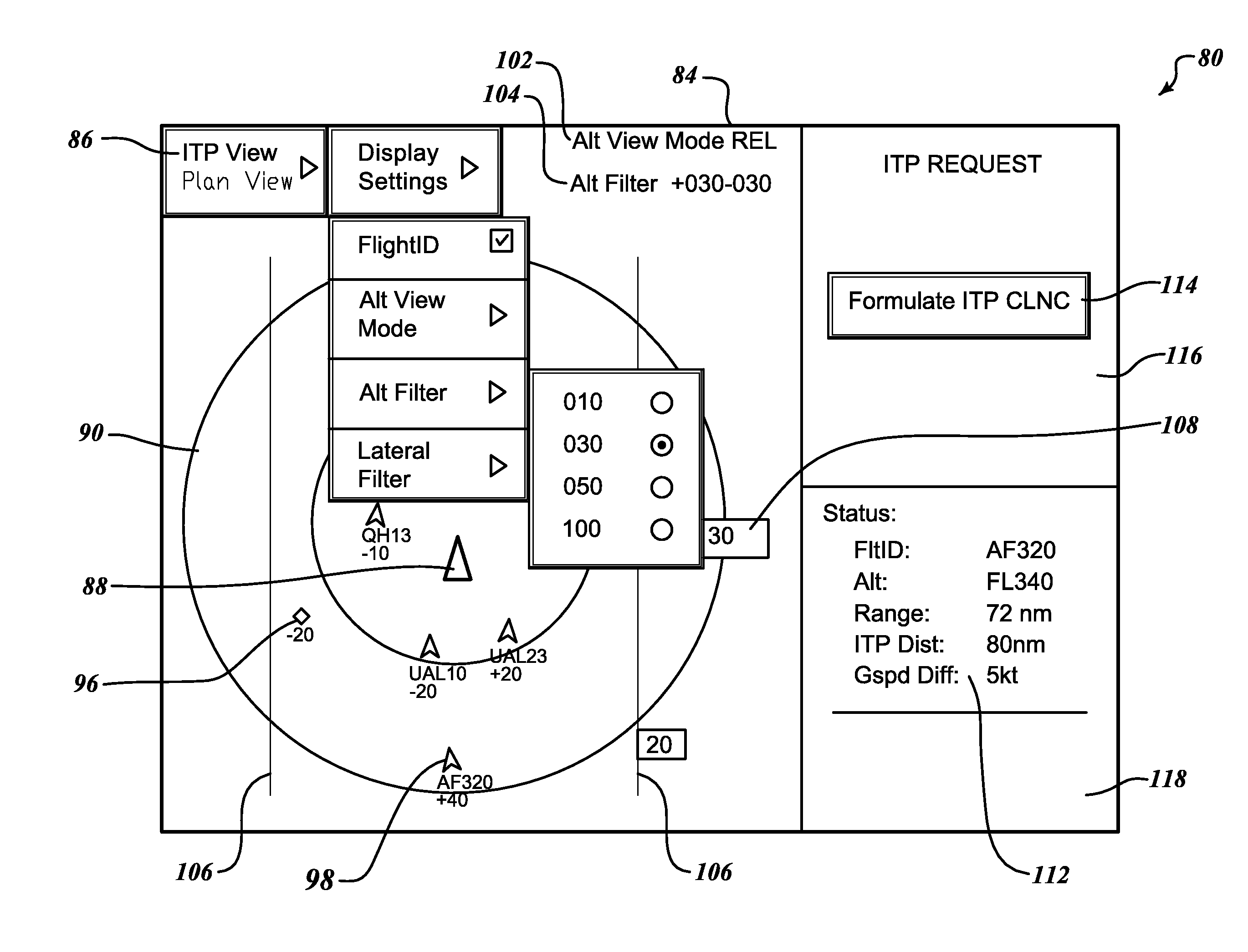 Methods and systems for an improved in-trail procedures display