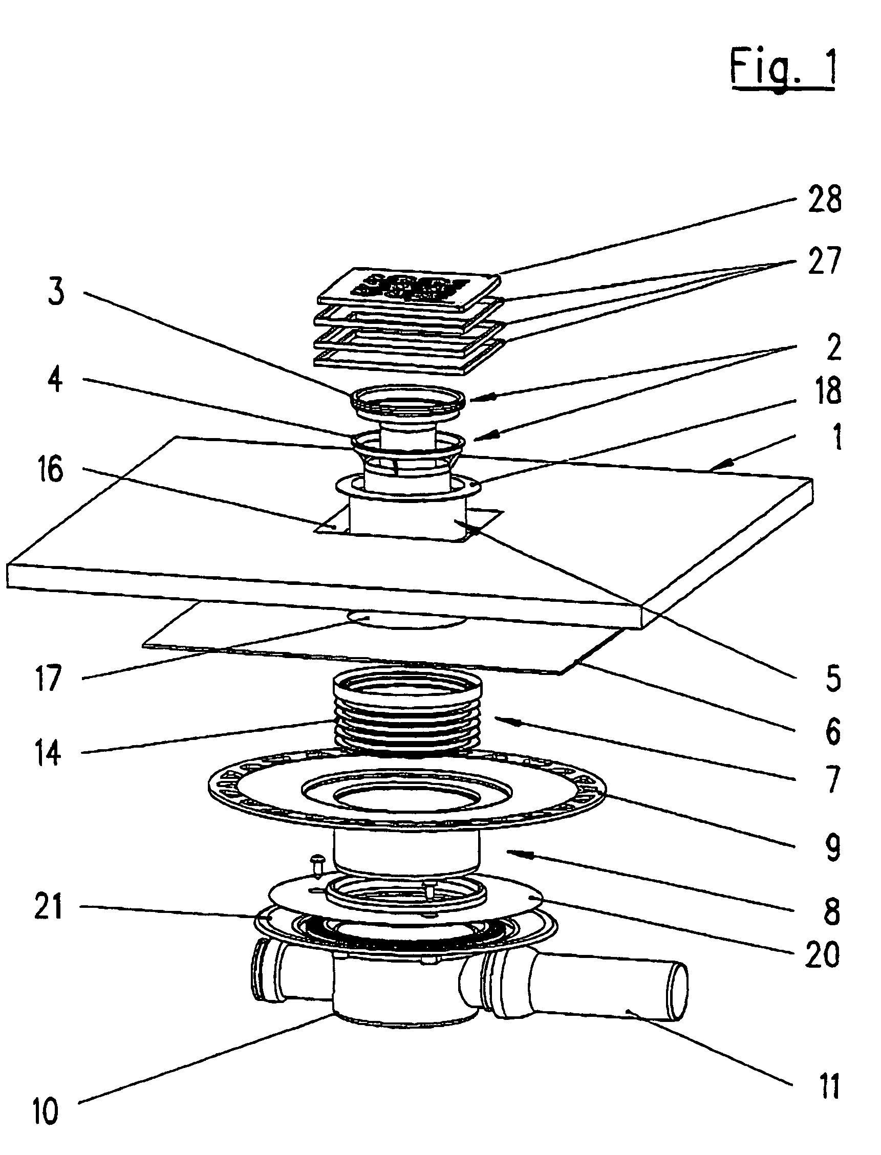 Drainage device for arrangement on a floor tile having a drain water aperture and arrangement of such a drainage device on a floor tile