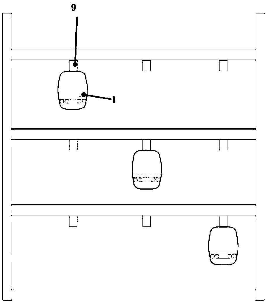 Suspended monorail-vehicle turnout-free three-dimensional parking system