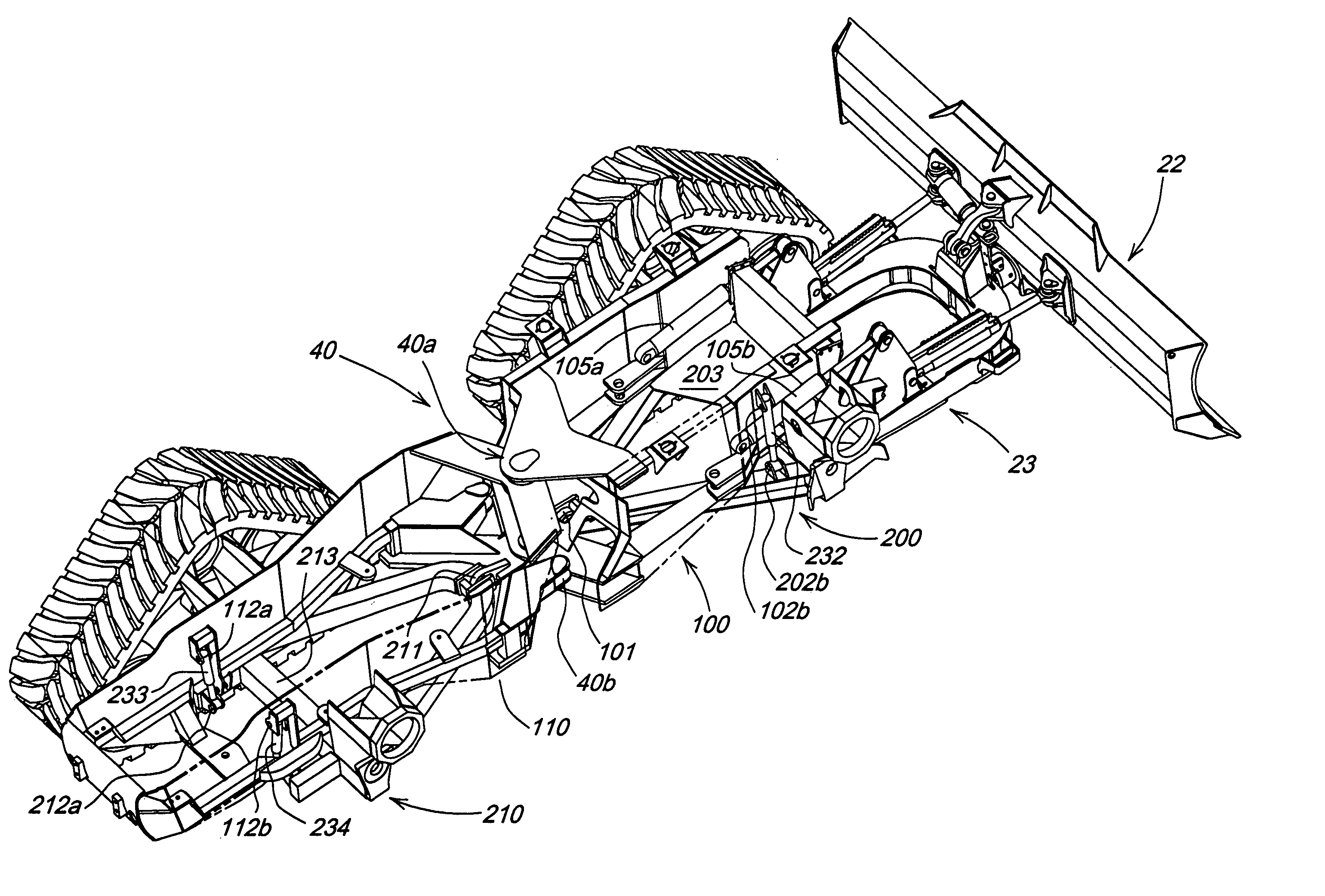 Articulated dozer with suspension and suspension lockout