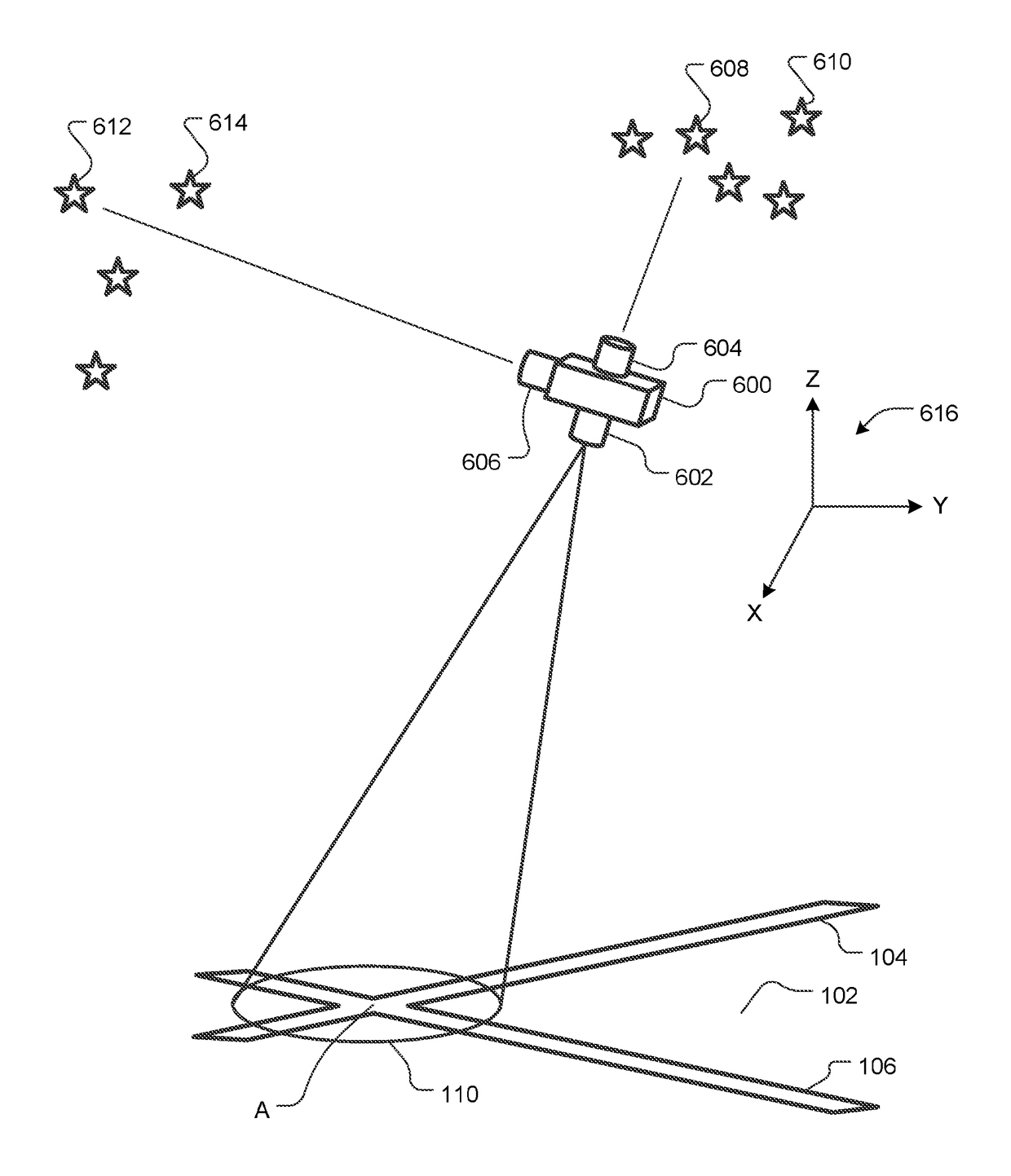 Star tracker-aided airborne or spacecraft terrestrial landmark navigation system