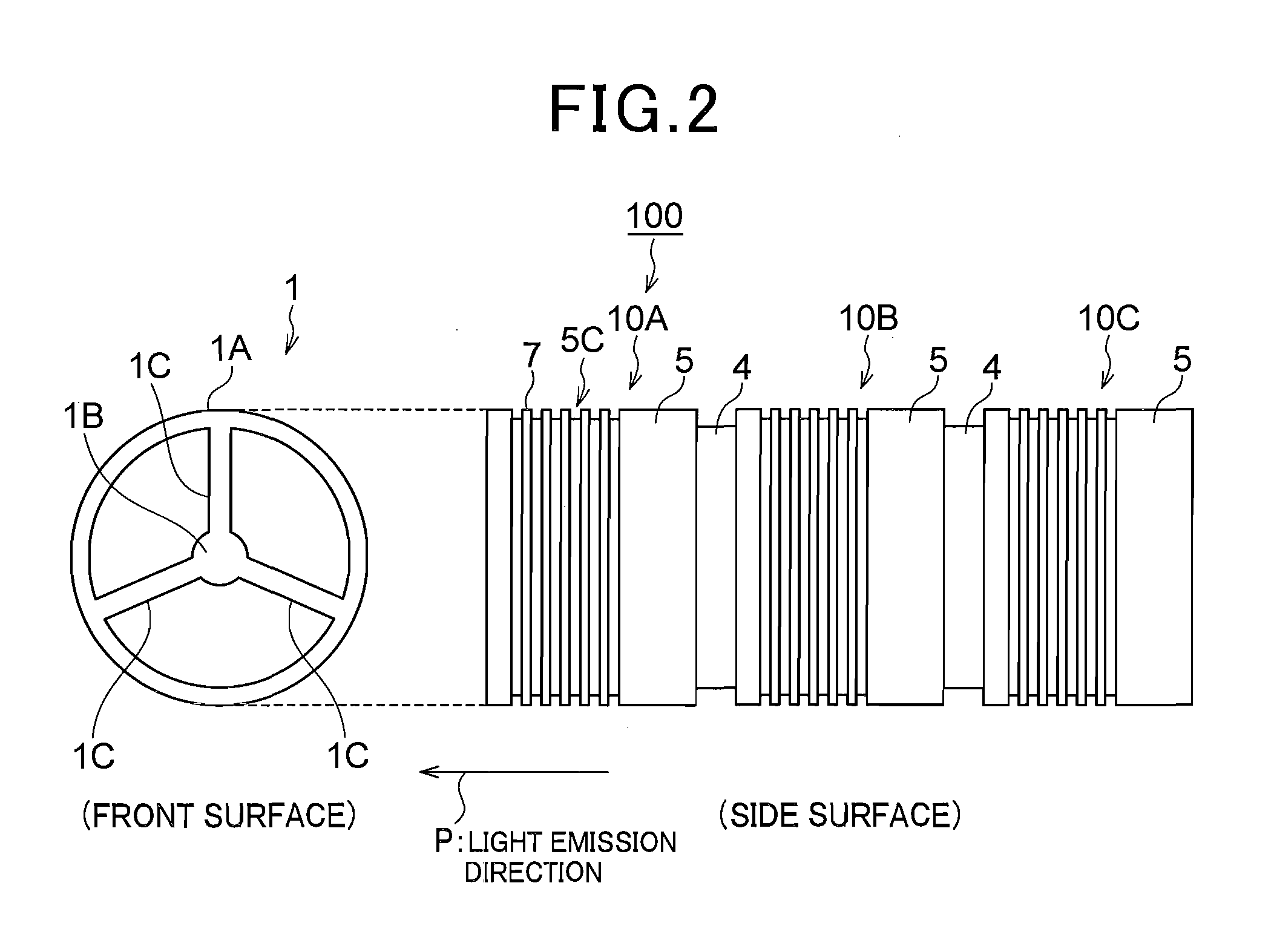 Projector device, laminate type light-emitting diode device, and reflection type light-emitting diode unit