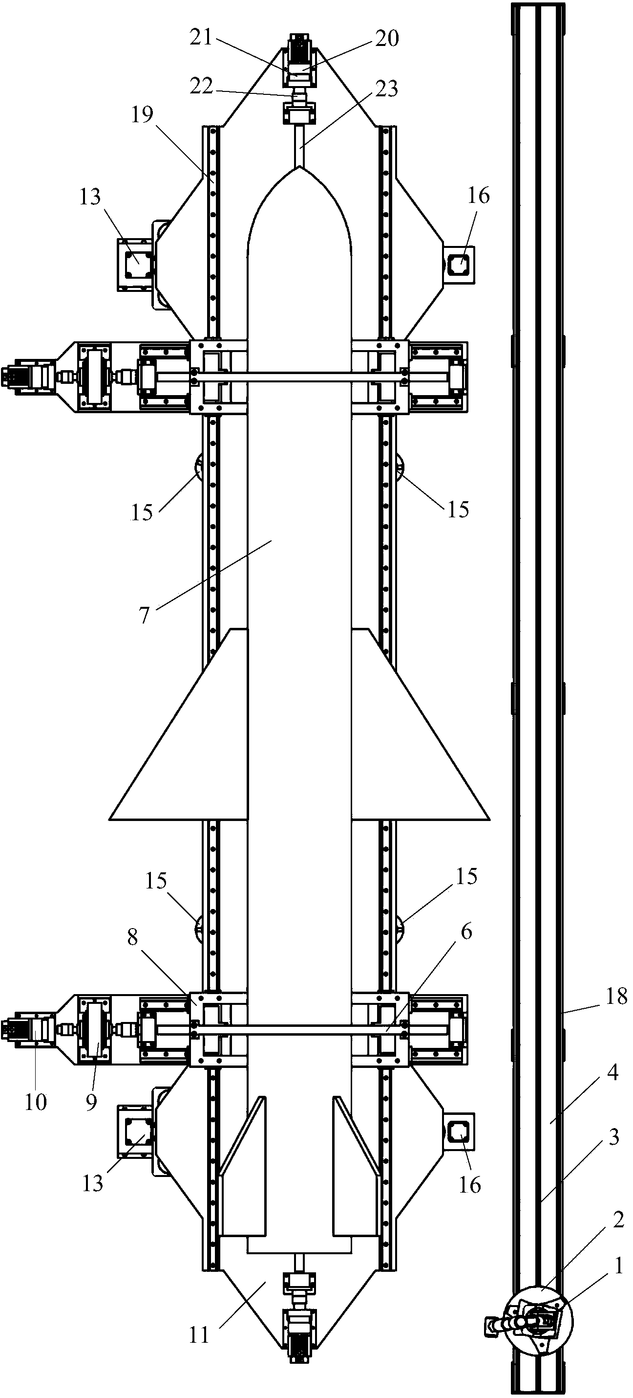 Mass and mass center measuring device for guided missile in irregular shape