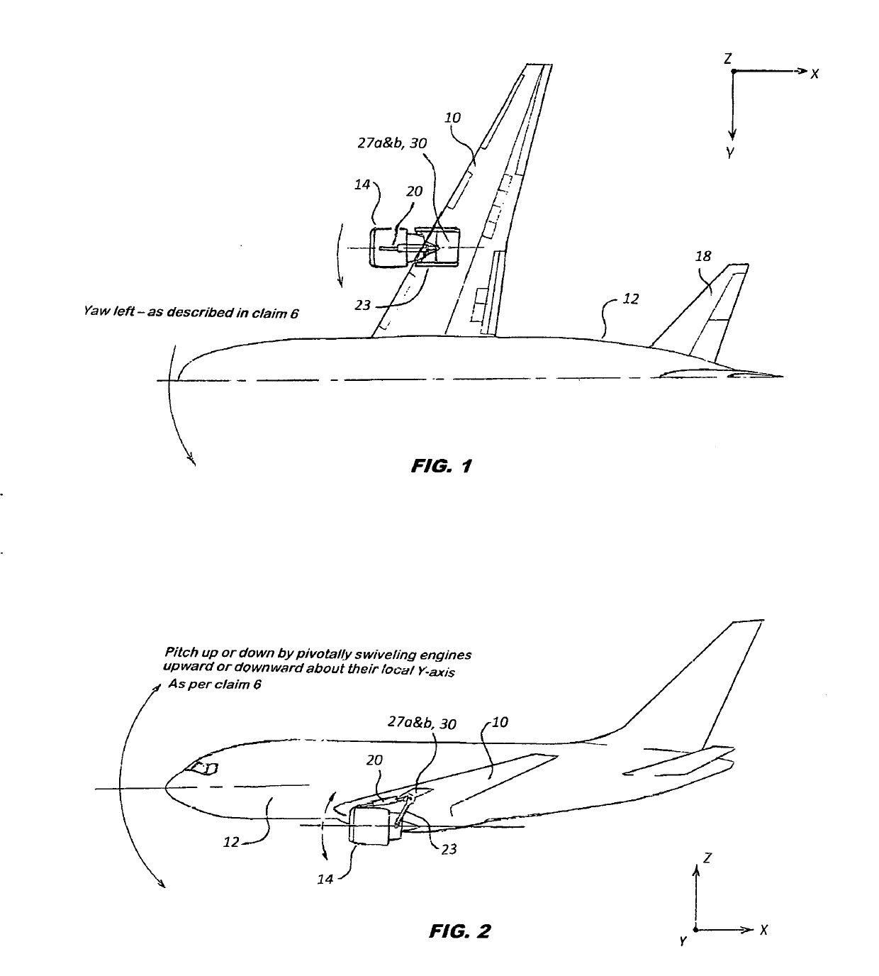 Under the wing-mounted jet engine with pivotal swivel joint to produce directional thrust vectoring thru swivel angle