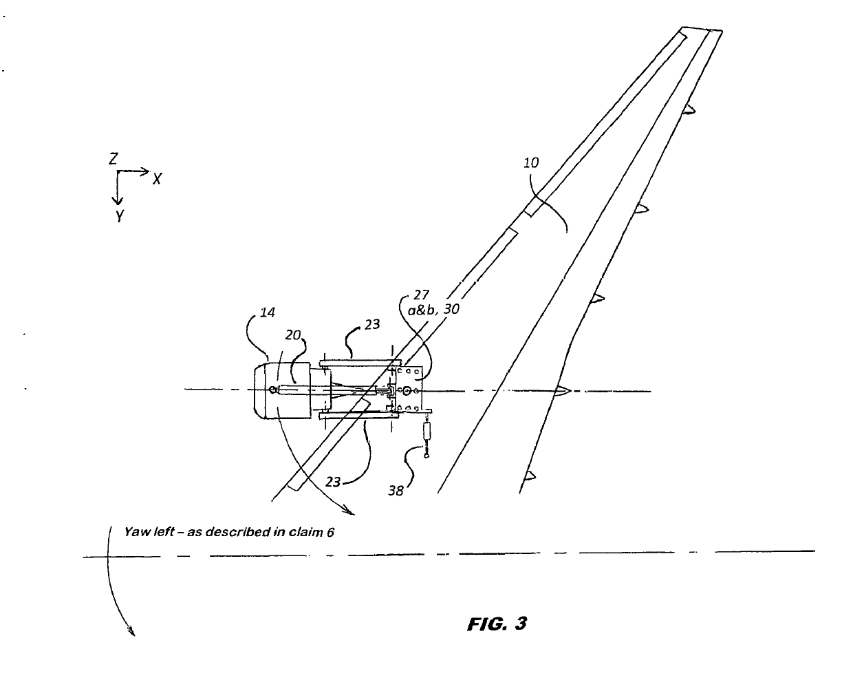 Under the wing-mounted jet engine with pivotal swivel joint to produce directional thrust vectoring thru swivel angle