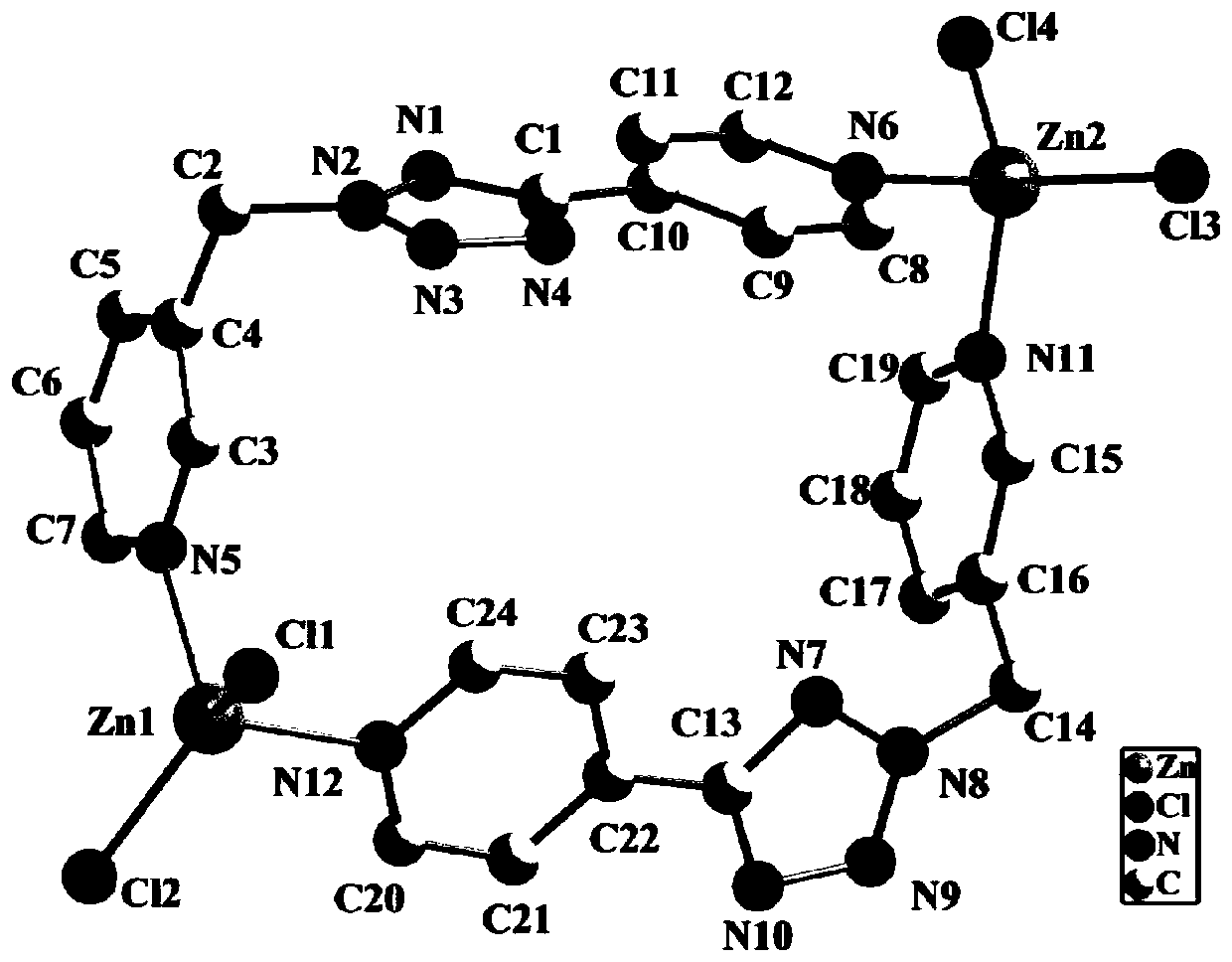 Metal organic complex of divalent zinc ions and preparation method and application of metal organic complex