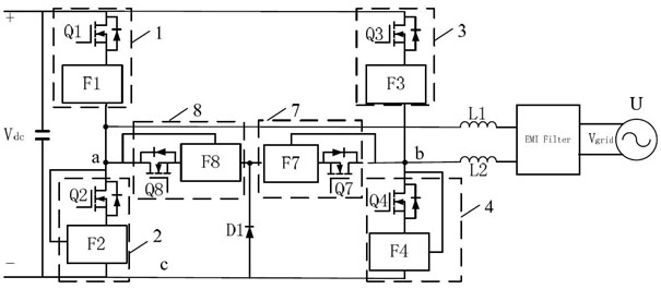 Single-phase three-level inverter circuit