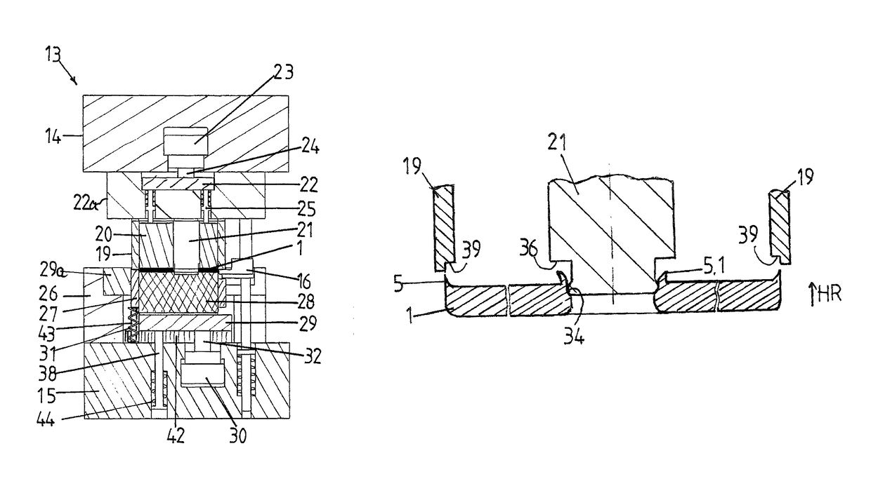 Device and method for shaping sheared edges on stamped or fine-blanked parts having a burr