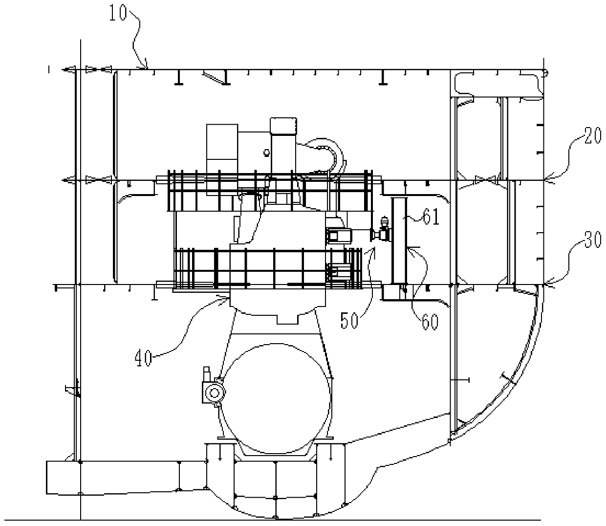 The reinforced structure of the ship's main engine cross brace and the ship