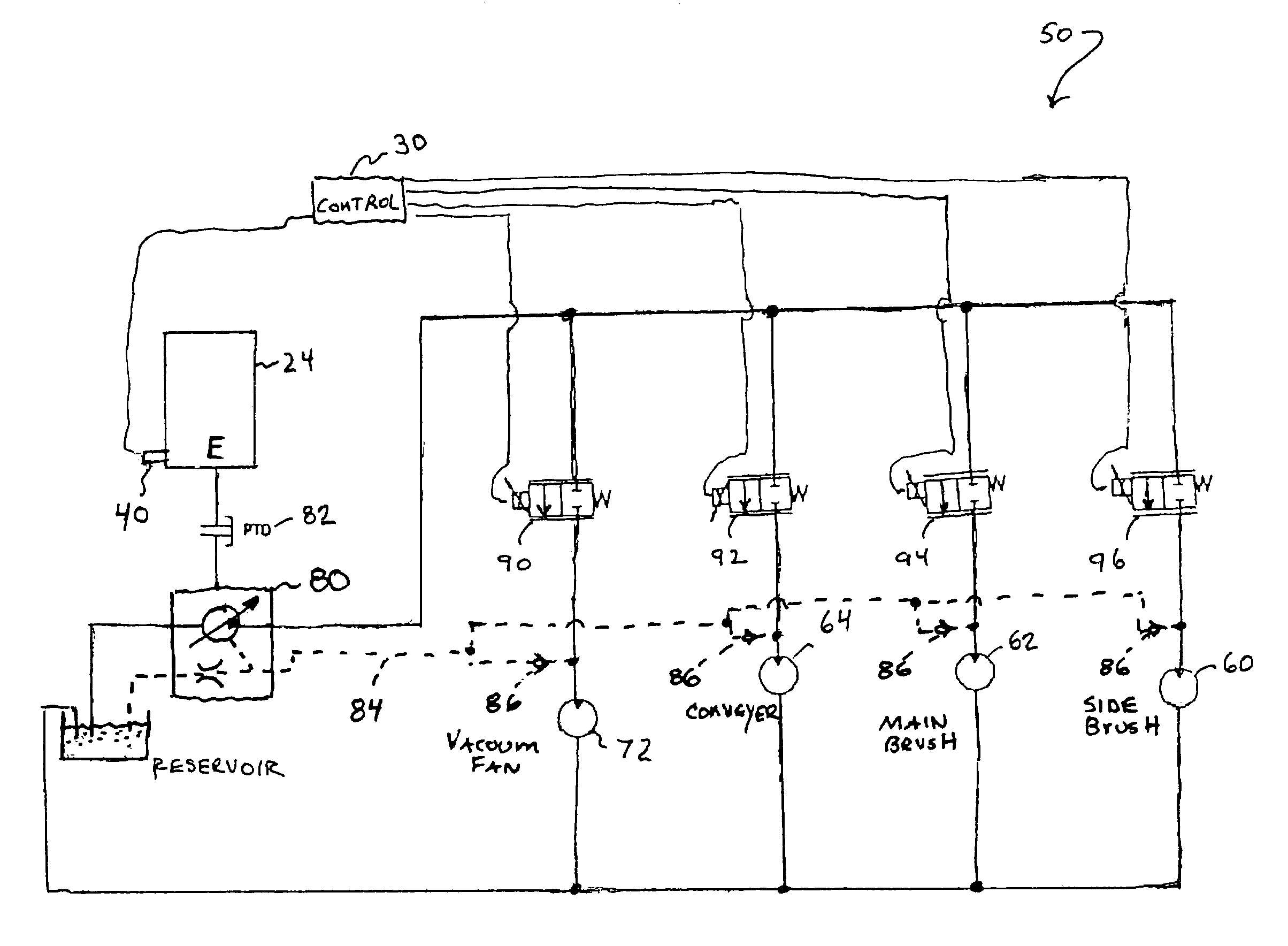 Power management system for street sweeper