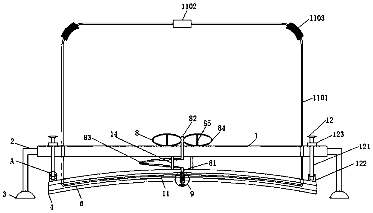 Stoop-free movable type round table rotating disc dirt removing device and using method