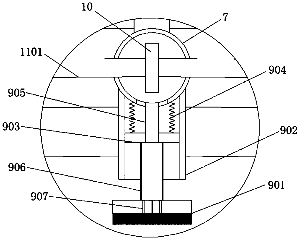 Stoop-free movable type round table rotating disc dirt removing device and using method