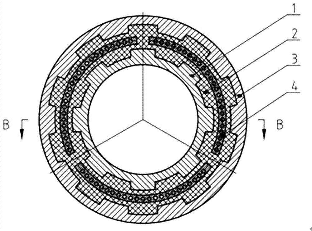 Concave-convex spline tubular rubber shock absorber with interval expansion layer