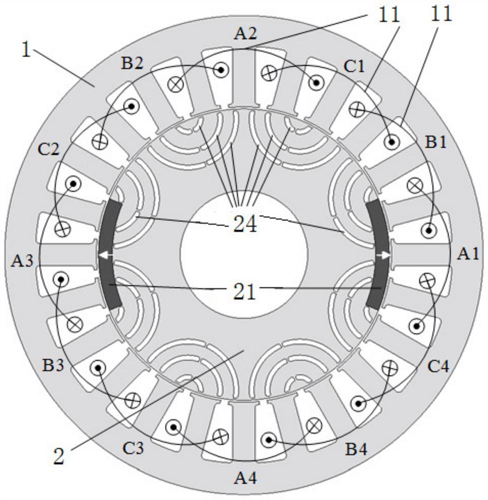 Alternating pole permanent magnet assisted synchronous reluctance motor for wide area operation