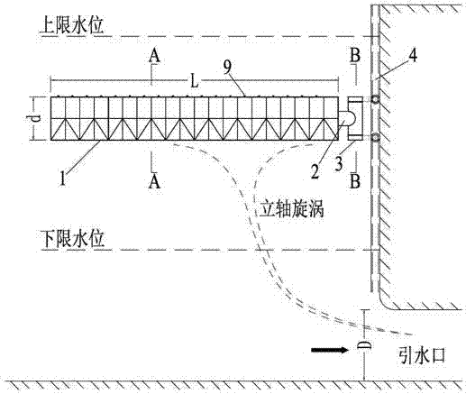 Movable suspension type eddy-eliminating beam system for eliminating vertical-axis eddy at water inlet