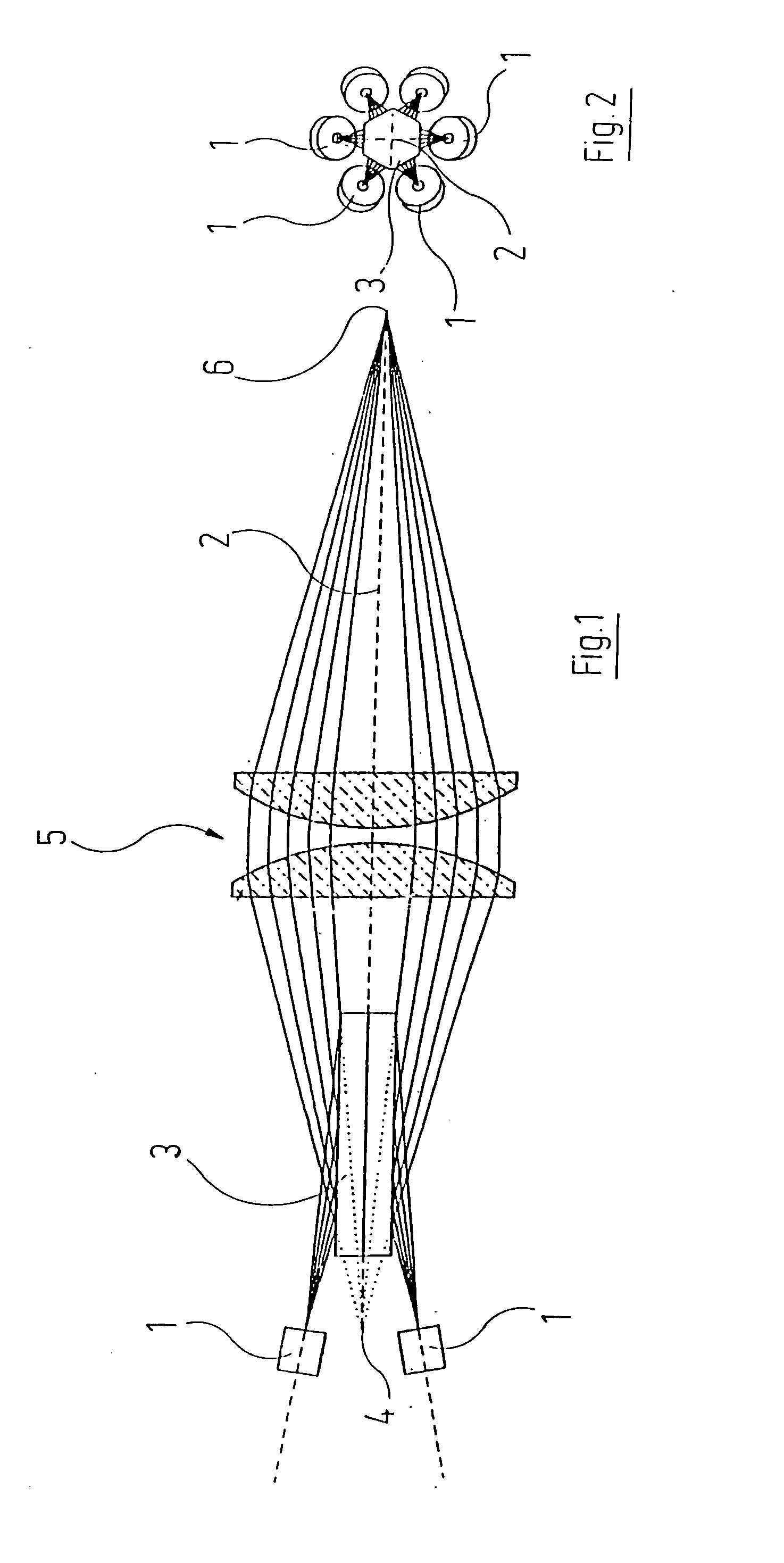 Process and arrangement for superimposing ray bundles