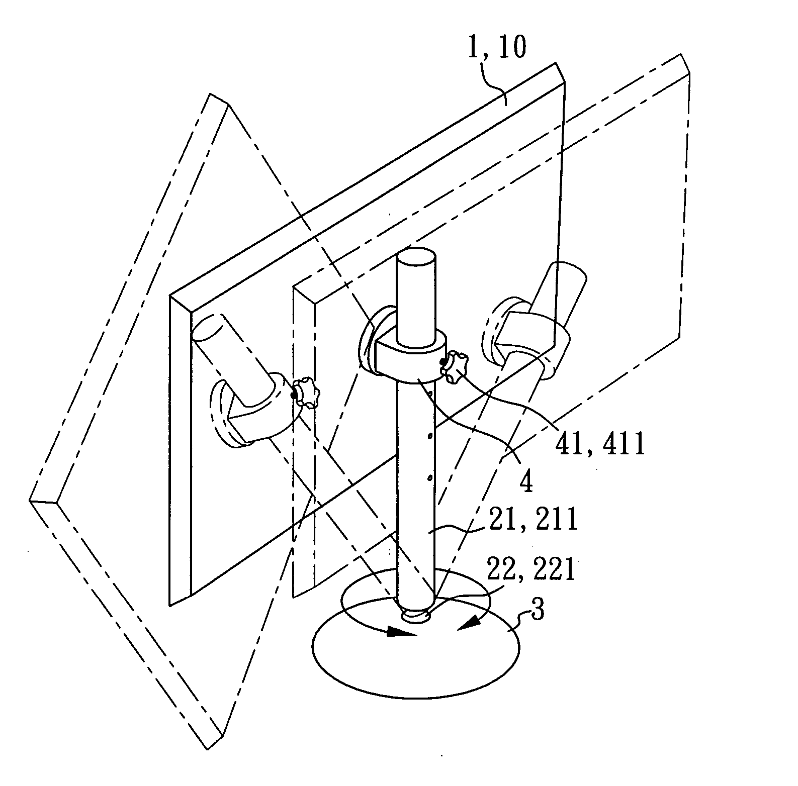 Display with multiple adjustable positions and angles