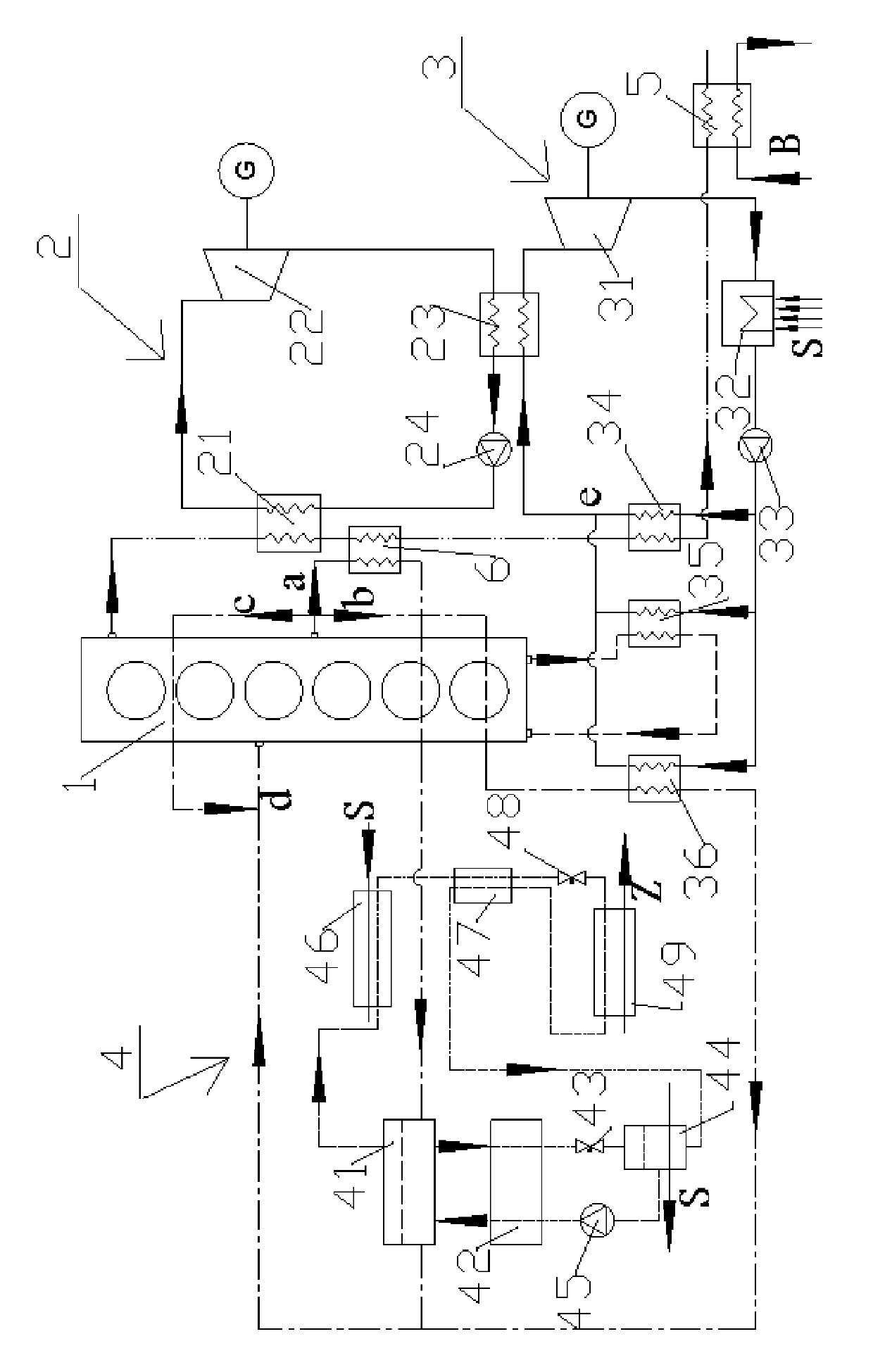 Energy tower of multi-energy-form output for stepwise recovering waste heat of a gas engine