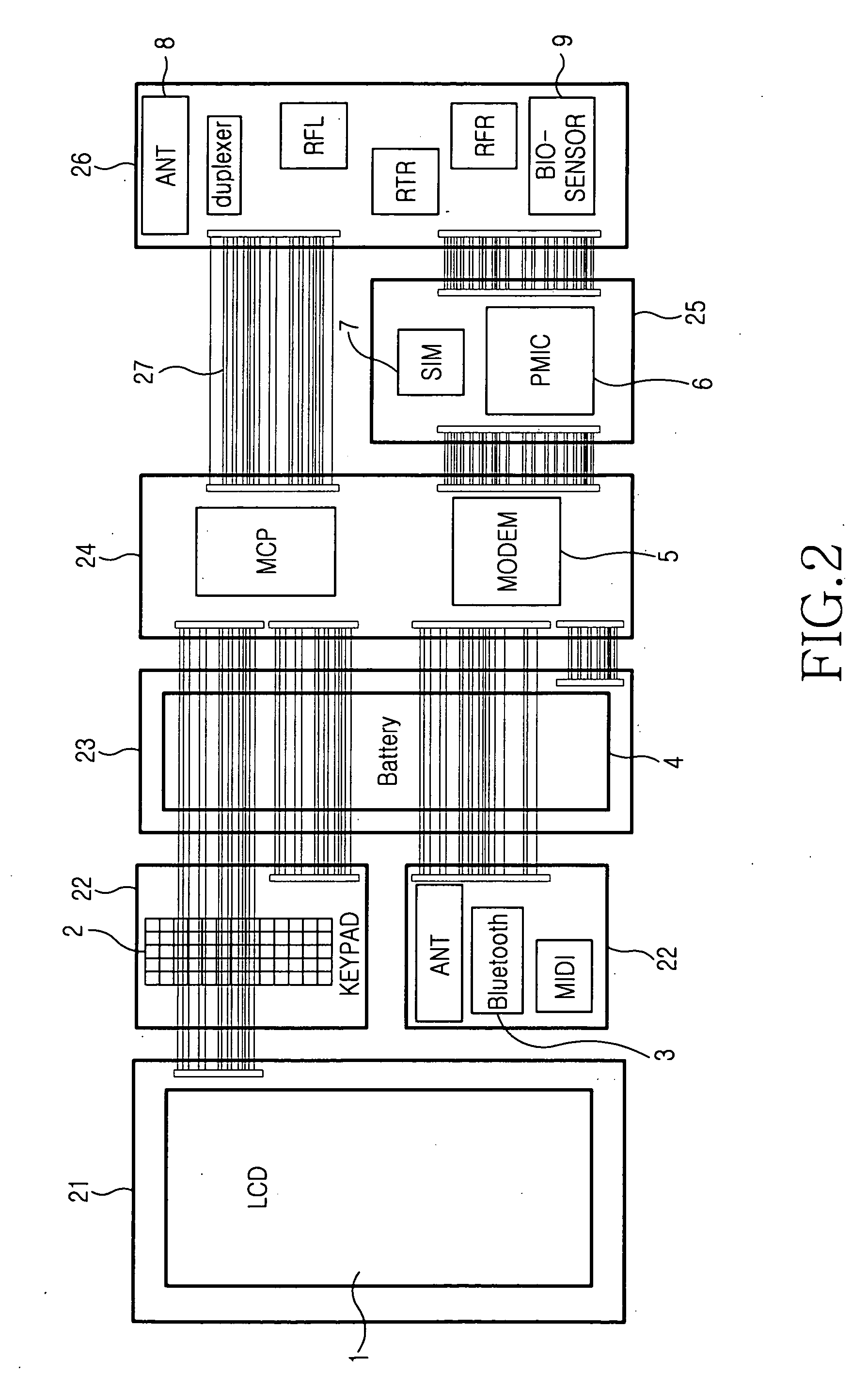 Portable terminal having a plurality of hinged housing sections