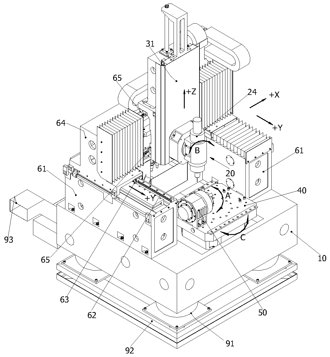 Novel precision composite six-axis linkage numerical control machine tool