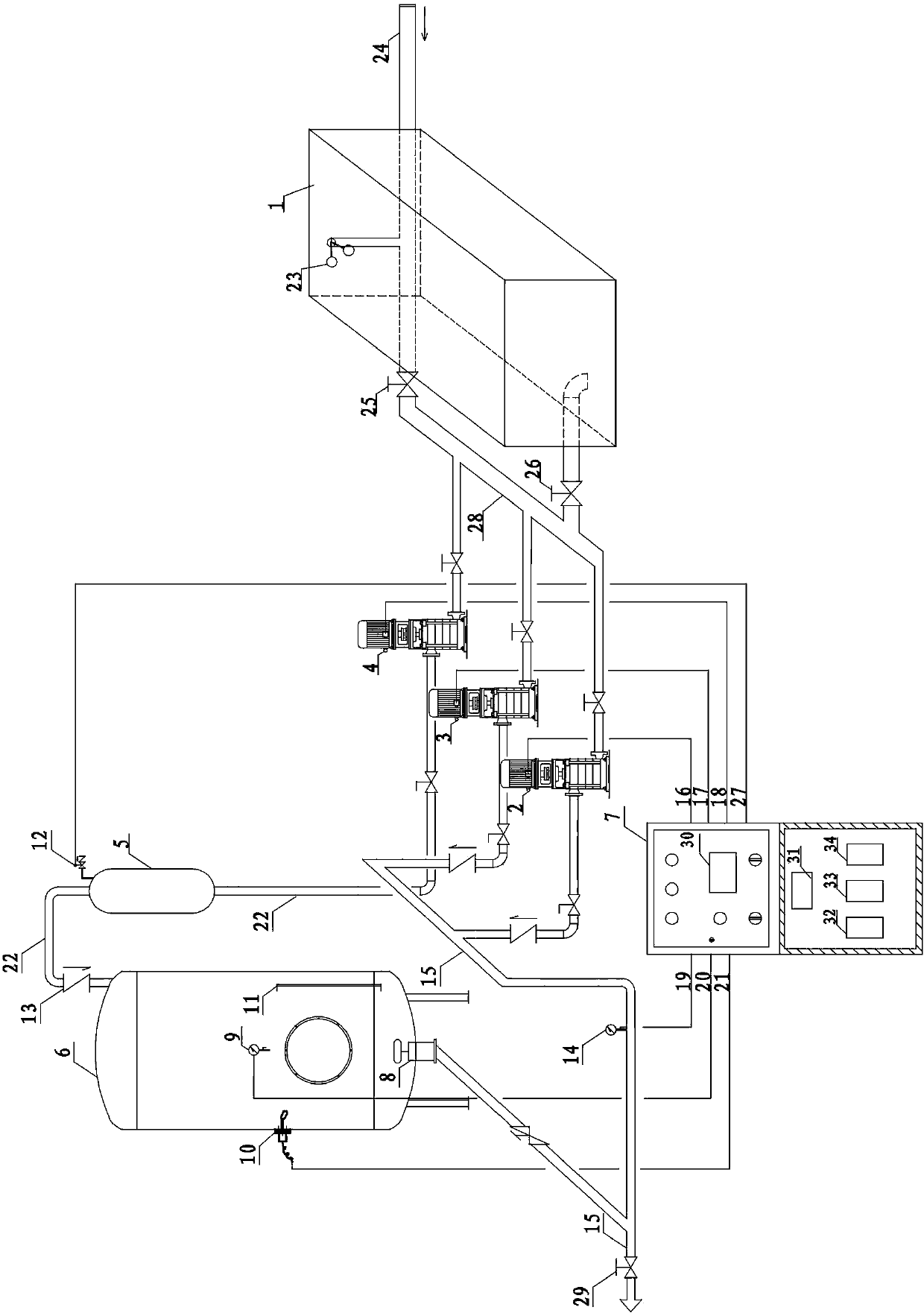 Device for utilizing PLC to intelligently control plurality of frequency converters to perform pressure regulating water supply