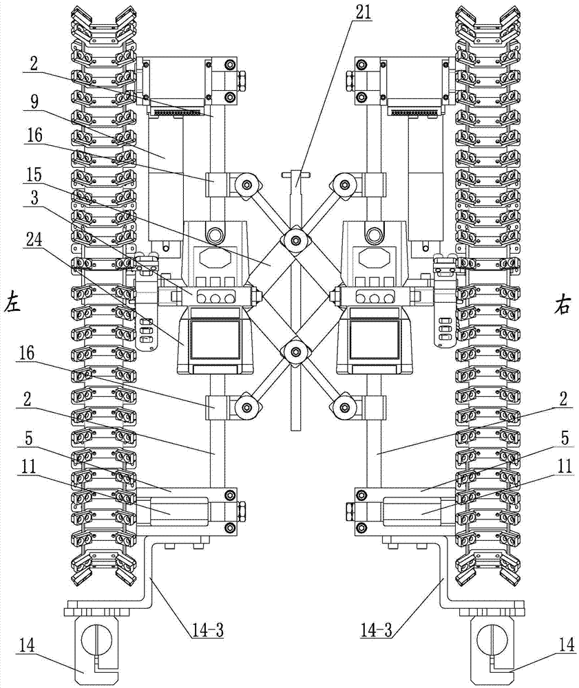 Climbing arm robot with V-shaped permanent magnetic chain sheets and air rod buffering mechanism