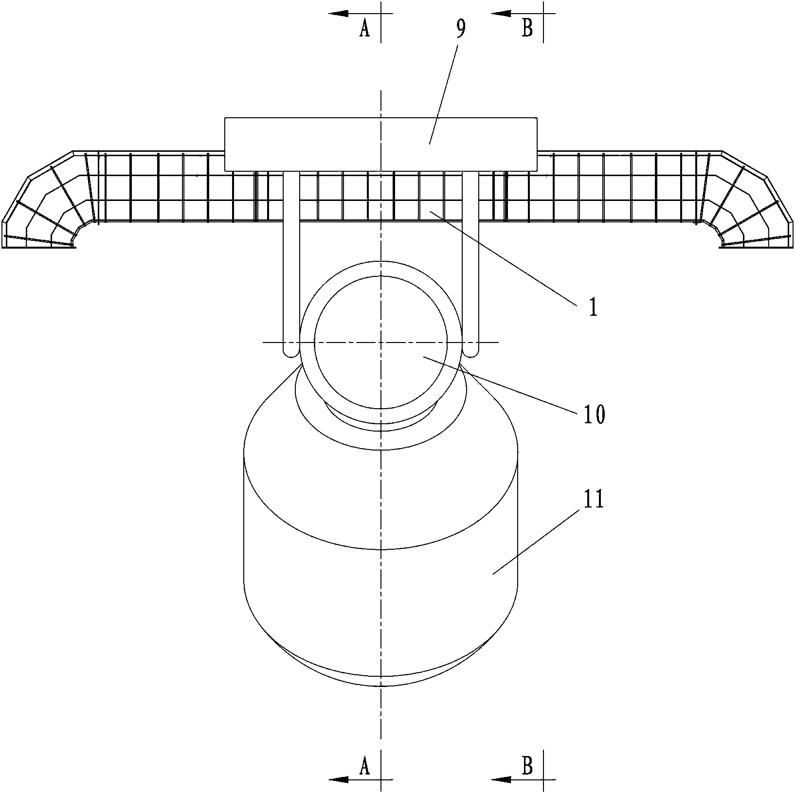 Secondary smoke trapping device for buffering type rotary furnace