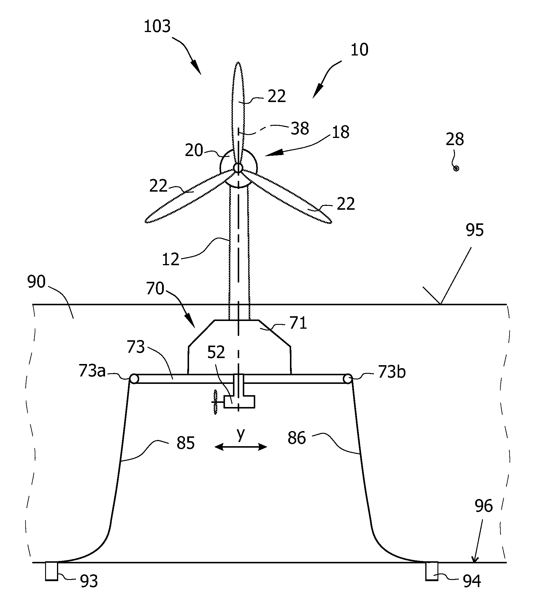 Floating offshore wind farm, a floating offshore wind turbine and a method for positioning a floating offshore wind turbine