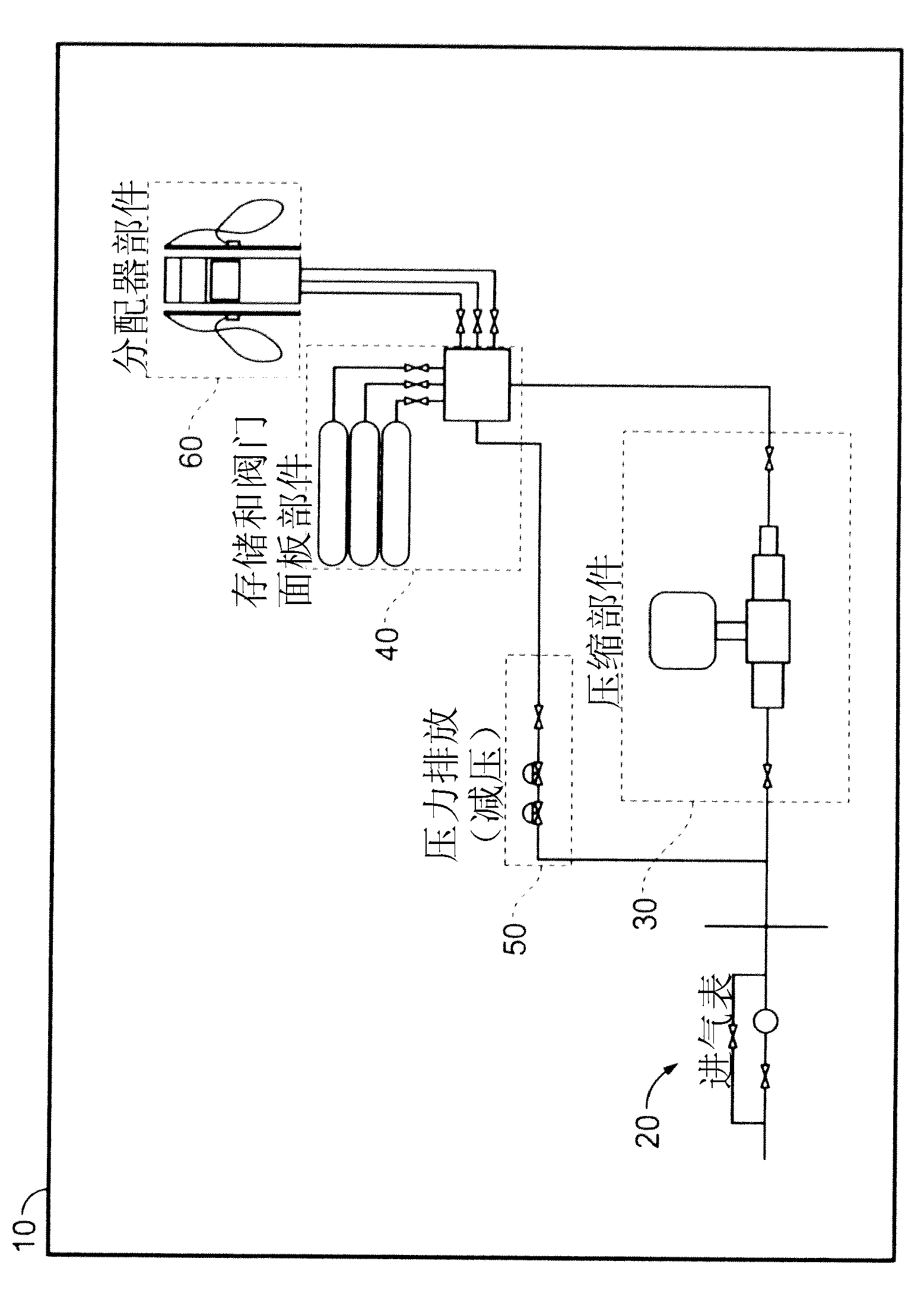 Reciprocating compressor with high pressure storage vessel let down for cng station and refueling motor vehicles