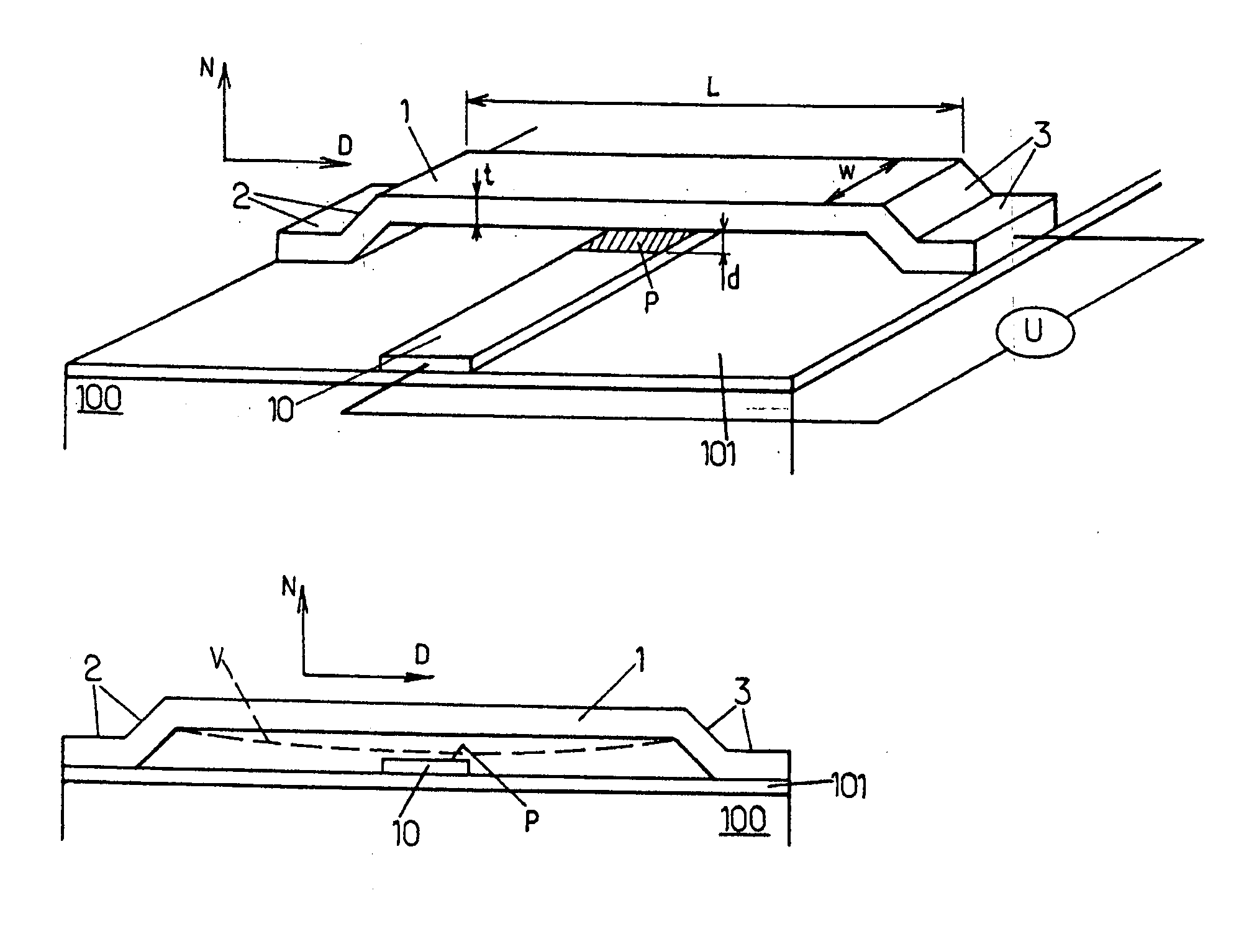 Microelectromechanical system comprising a beam that undergoes flexural deformation