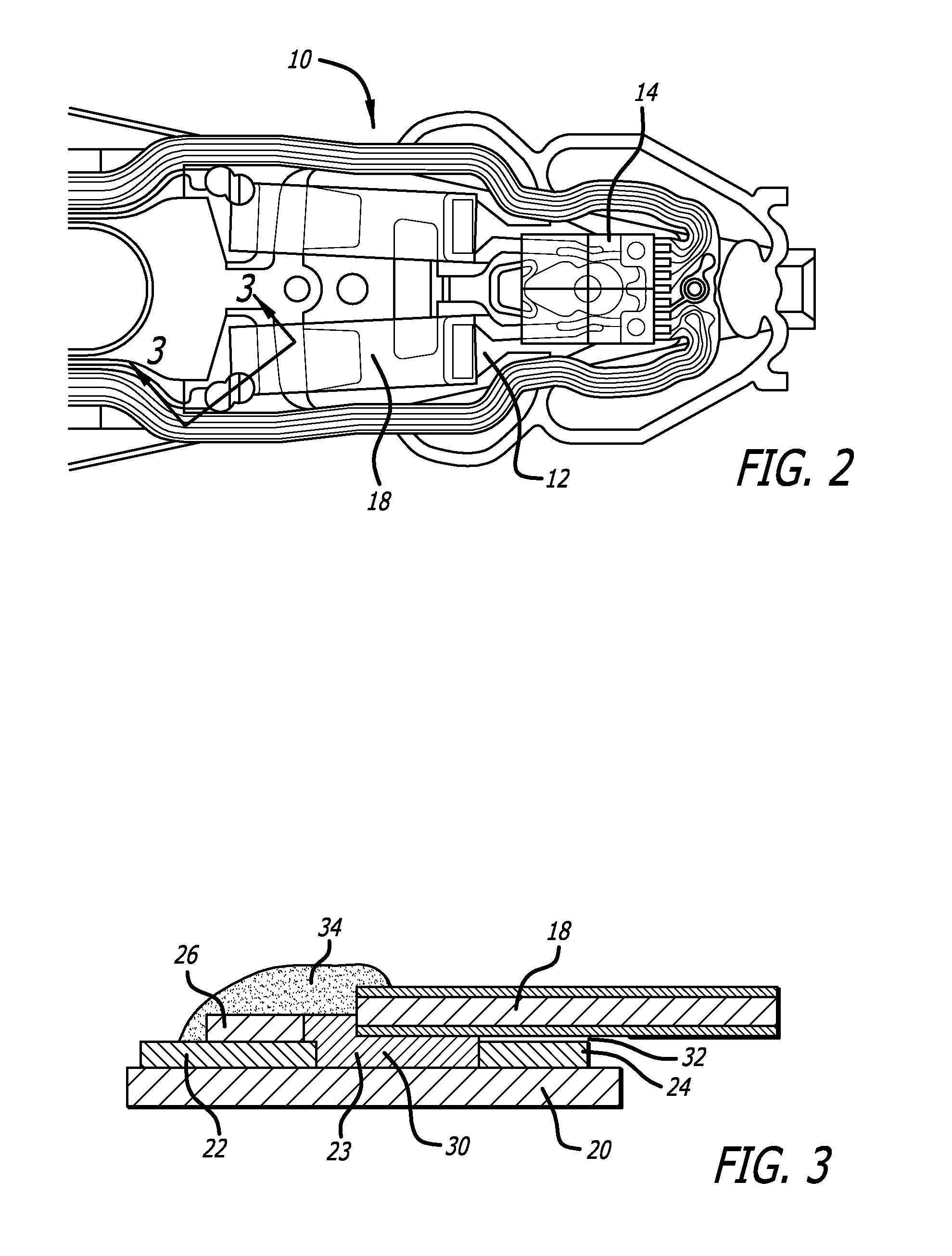 Dual stage actuated suspension having adhesive overflow control channels