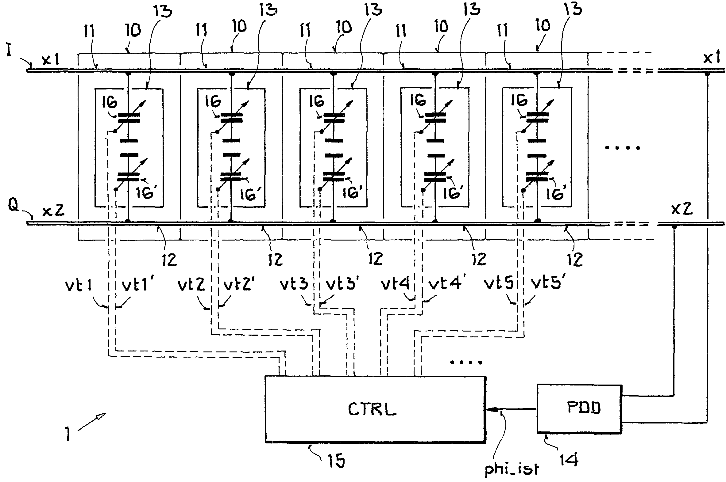 Integrated circuit arrangement to set a phase difference