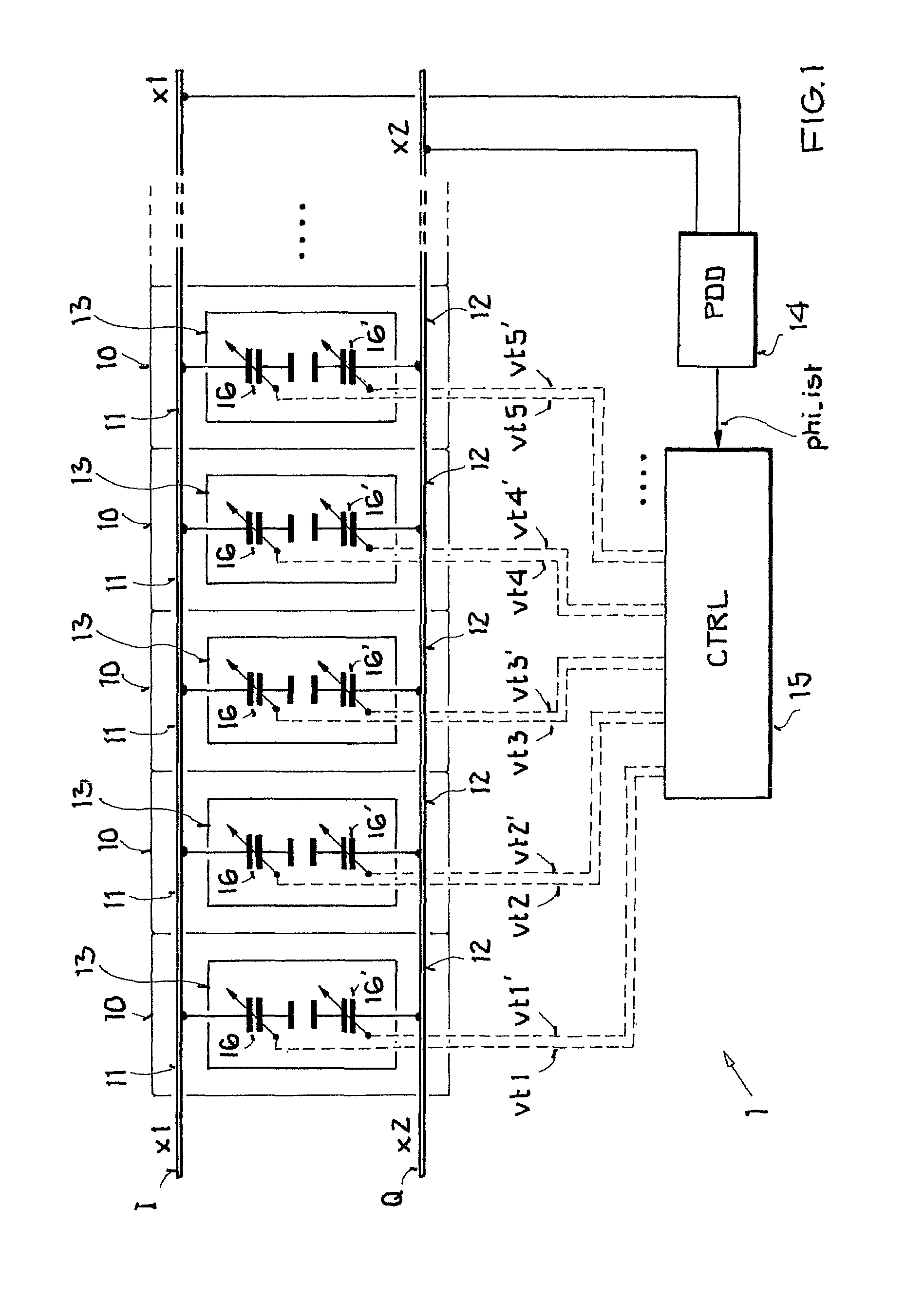 Integrated circuit arrangement to set a phase difference