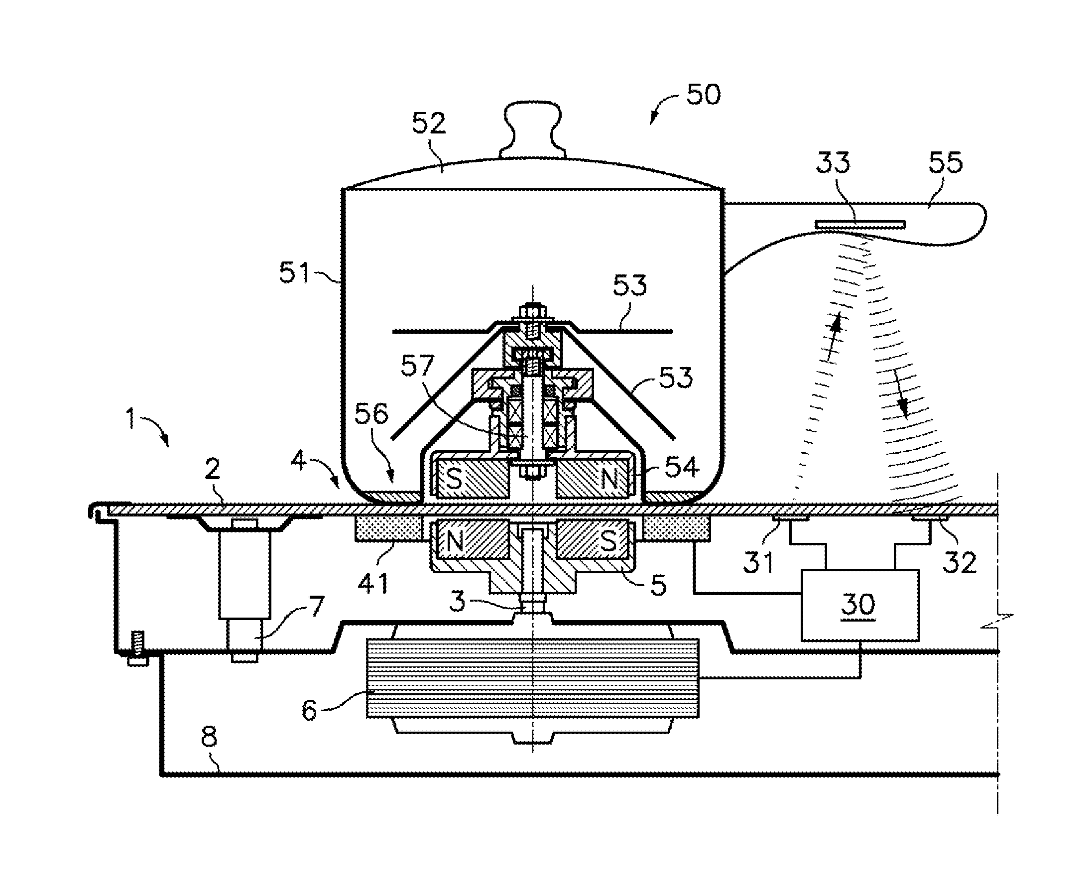 Cooking system including a cooking hob and a cooking vessel